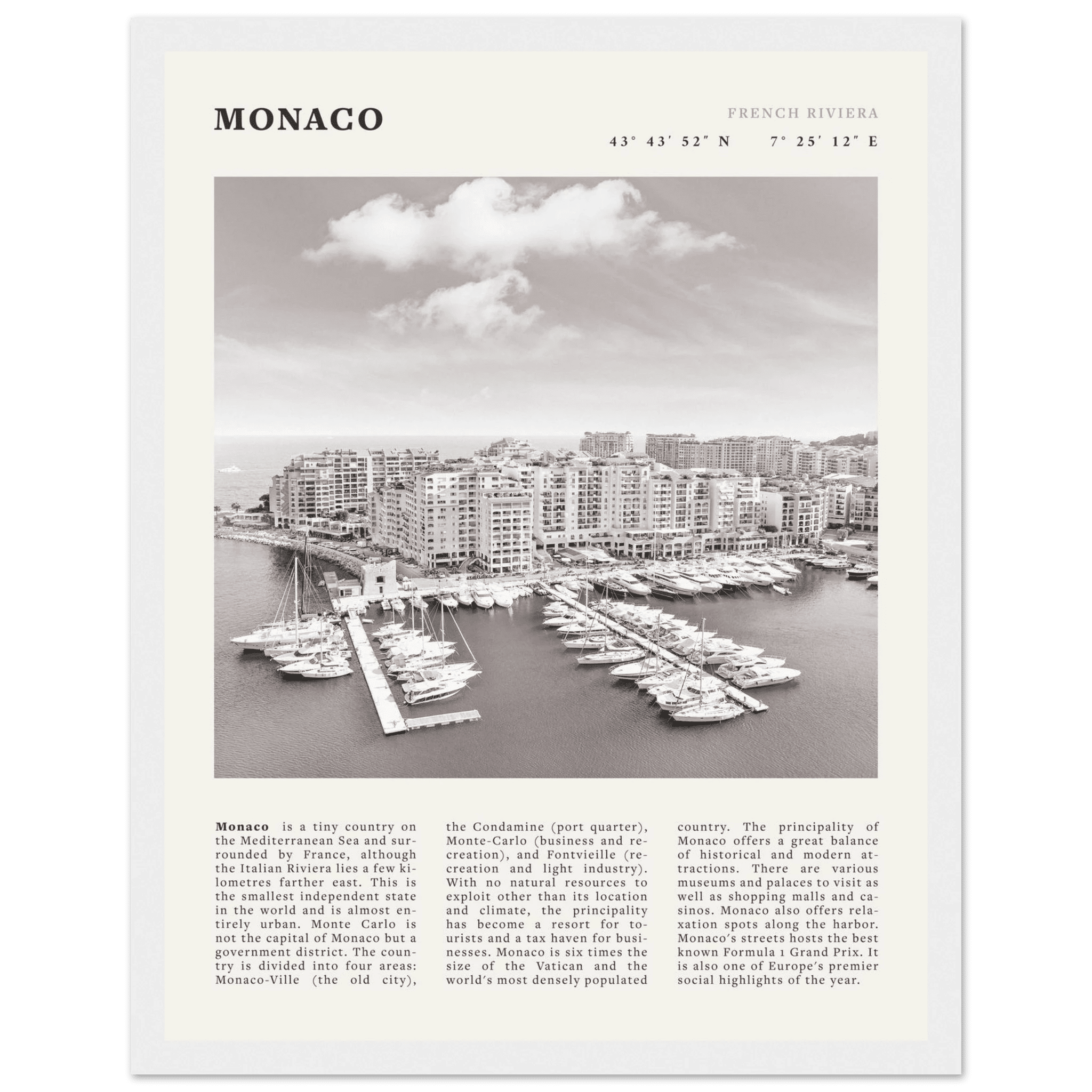 Monaco Poster Black and White – Vintage Monte Carlo Harbor Print (Digital & Printed Options) - Evergreen Posters