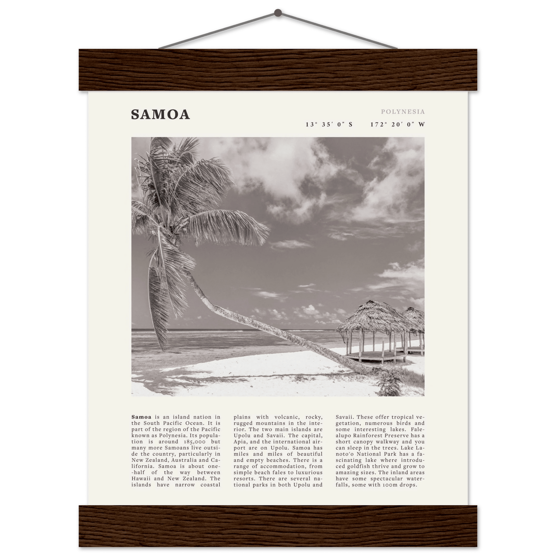 Samoa Poster | Black & White South Pacific Beach Wall Art | Polynesia Travel Print - Evergreen Posters