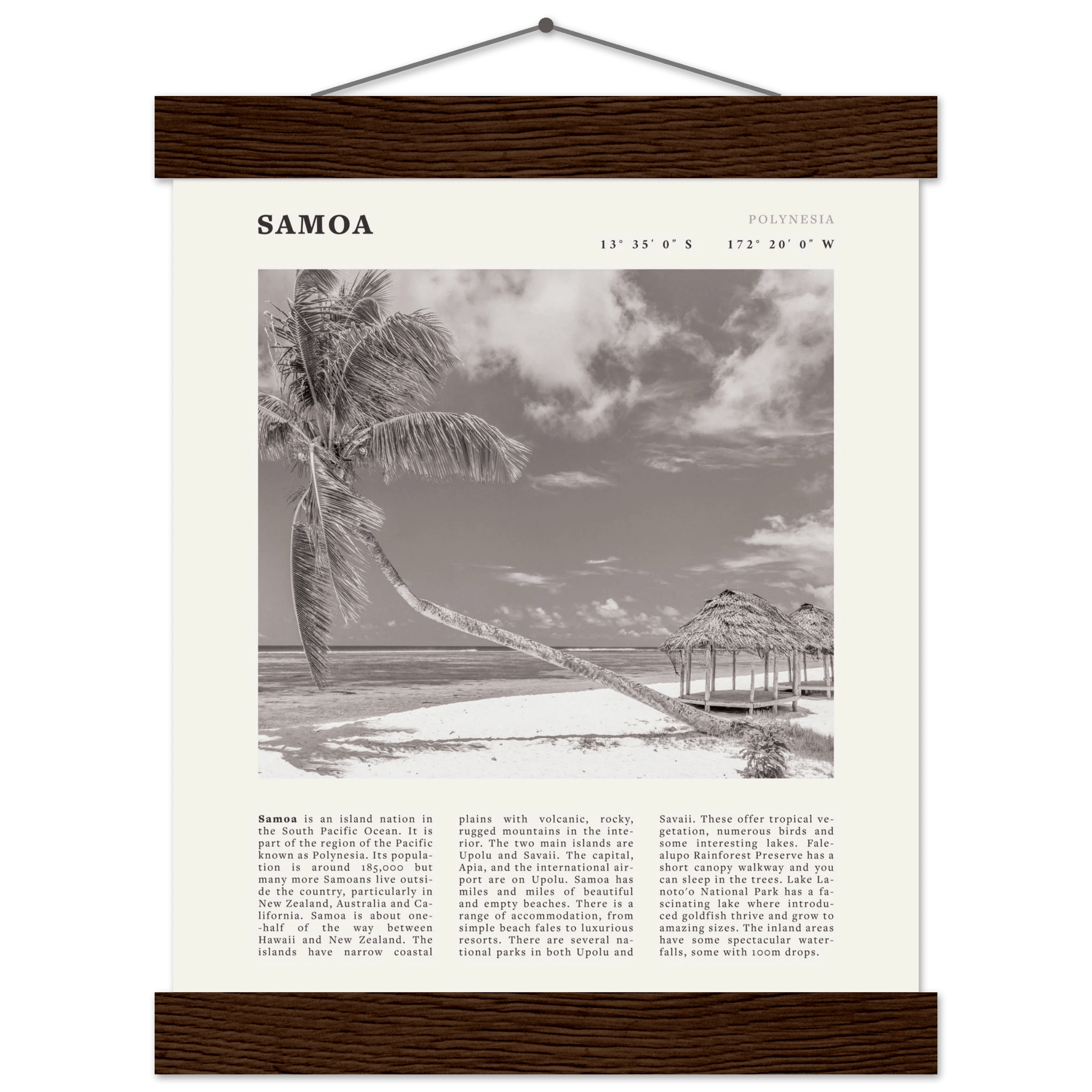 Samoa Poster | Black & White South Pacific Beach Wall Art | Polynesia Travel Print - Evergreen Posters