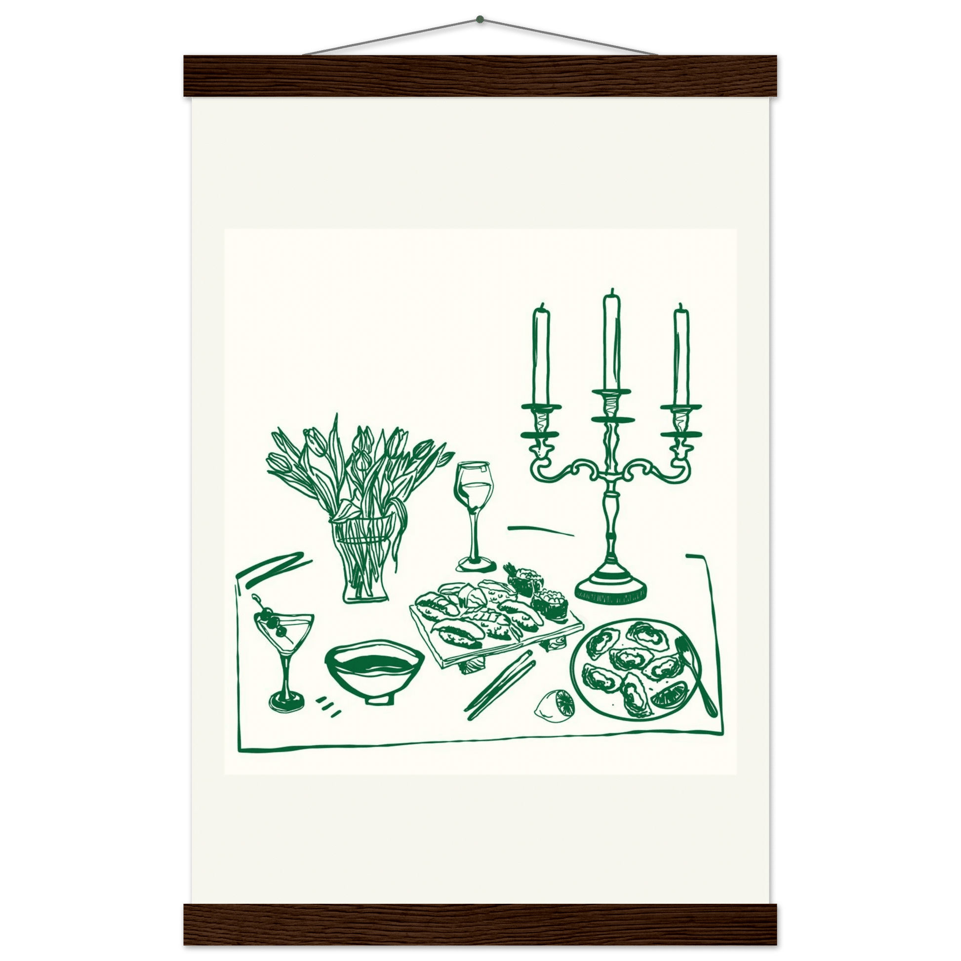 Fine Dining Table Print | Green Line Art Kitchen Wall Art | Elegant Dining Room Poster - Evergreen Posters