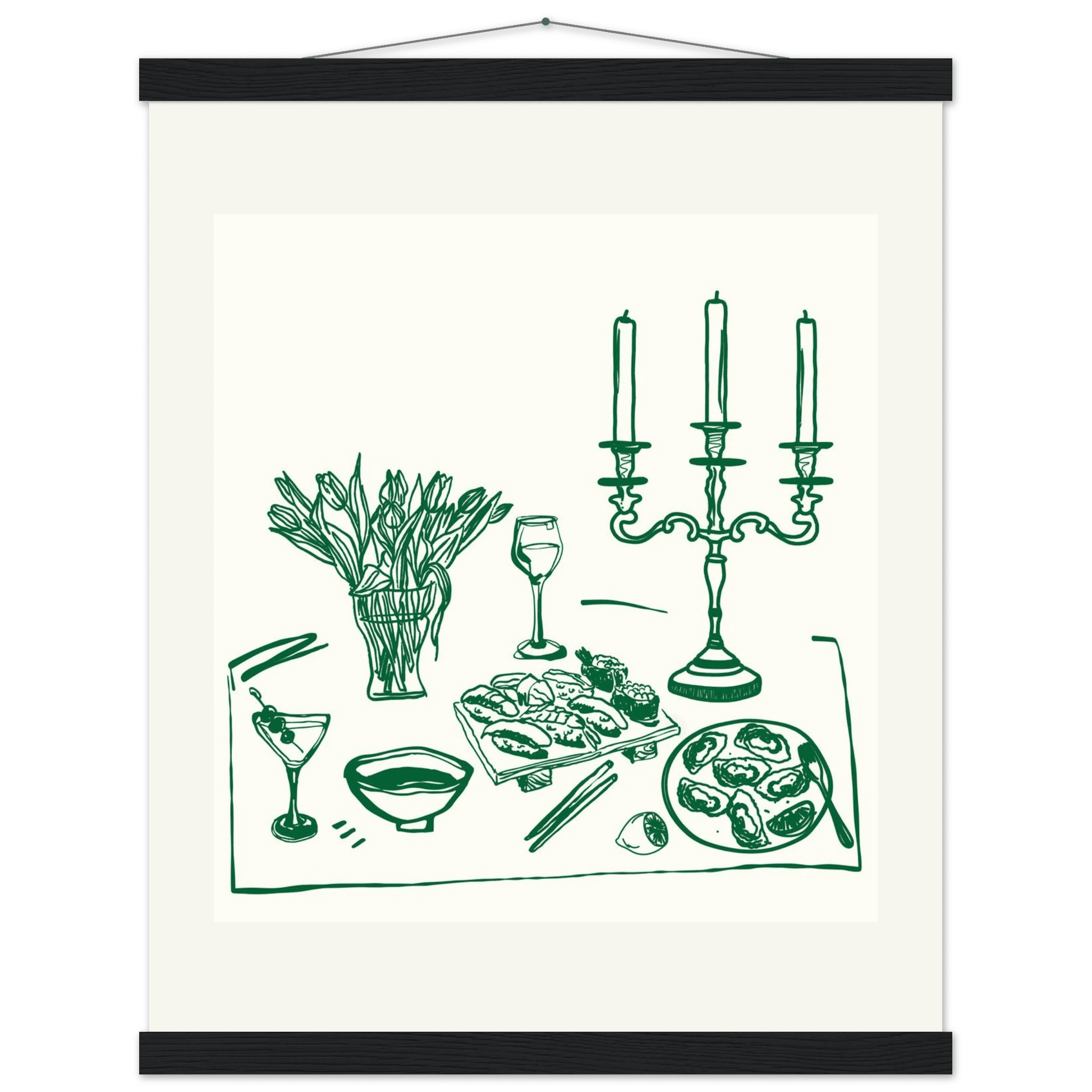 Fine Dining Table Print | Green Line Art Kitchen Wall Art | Elegant Dining Room Poster - Evergreen Posters