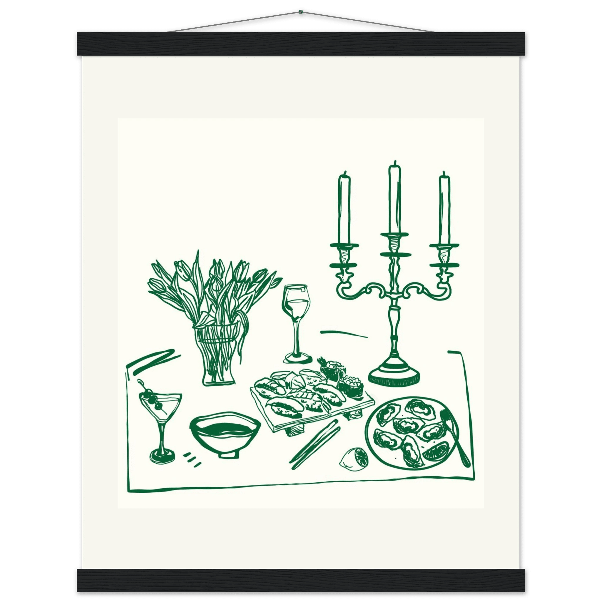 Fine Dining Table Print | Green Line Art Kitchen Wall Art | Elegant Dining Room Poster - Evergreen Posters