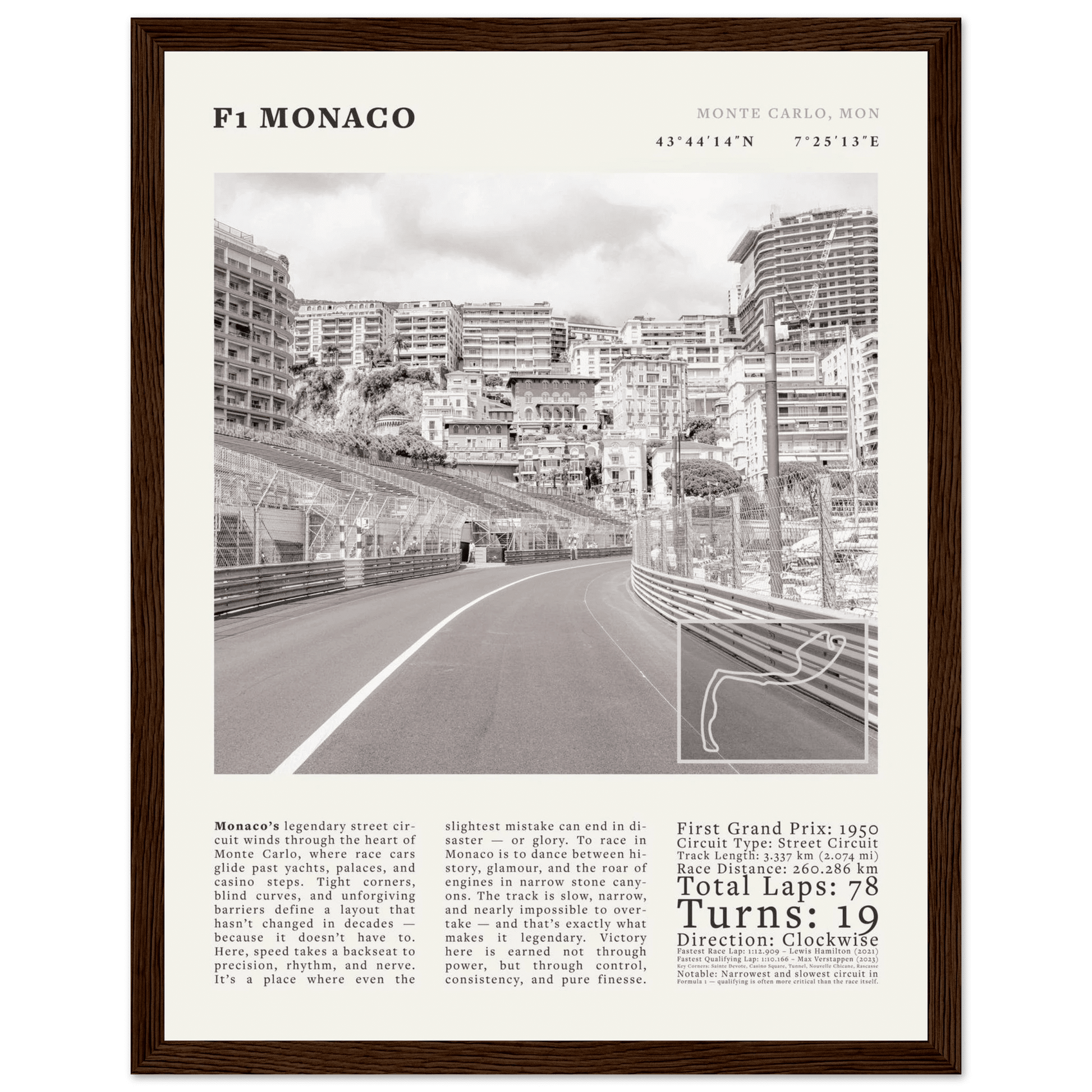 F1 Monaco Poster Black and White – Vintage Monte Carlo Street Circuit Print (Digital & Printed Options) - Evergreen Posters