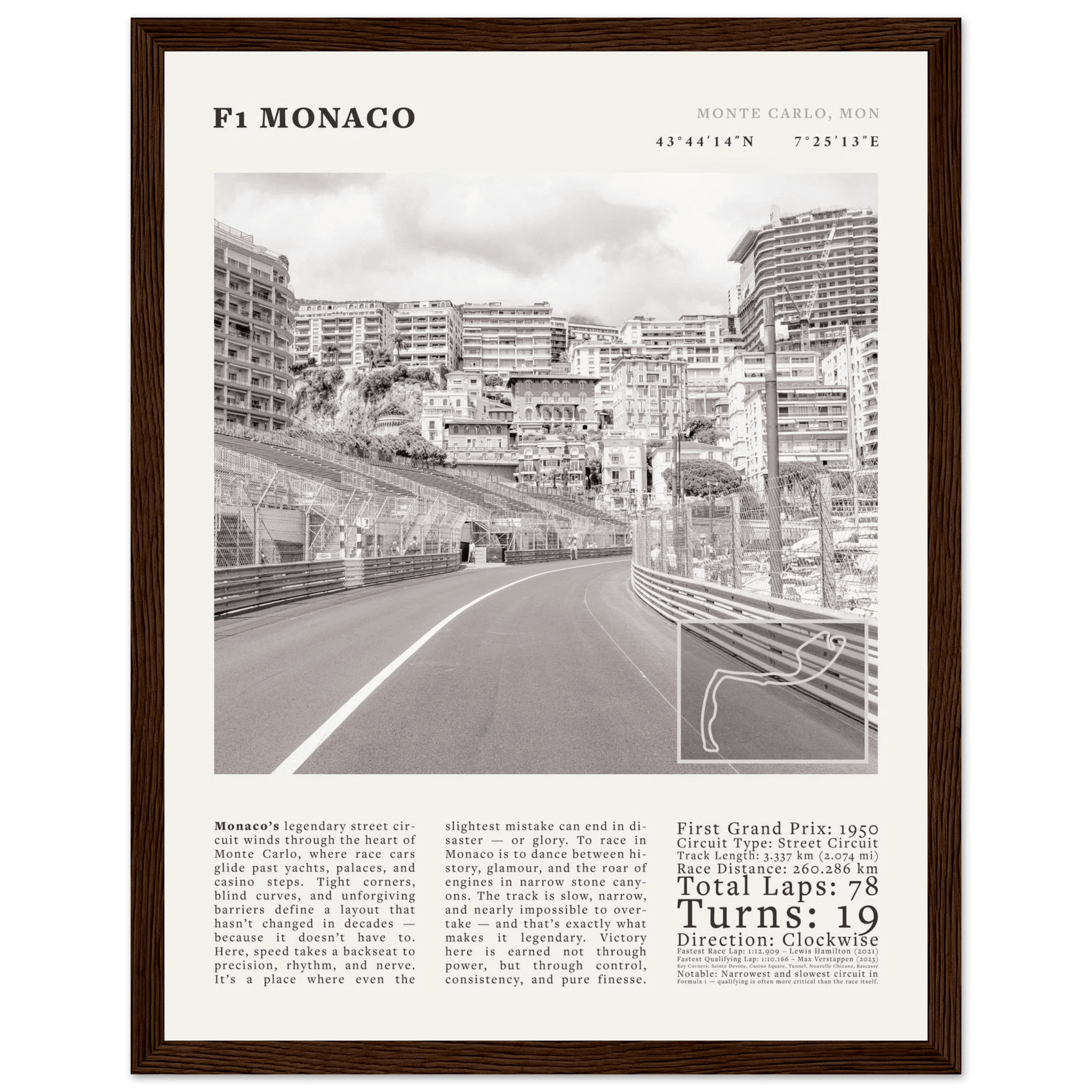 F1 Monaco Poster Black and White – Vintage Monte Carlo Street Circuit Print (Digital & Printed Options) - Evergreen Posters