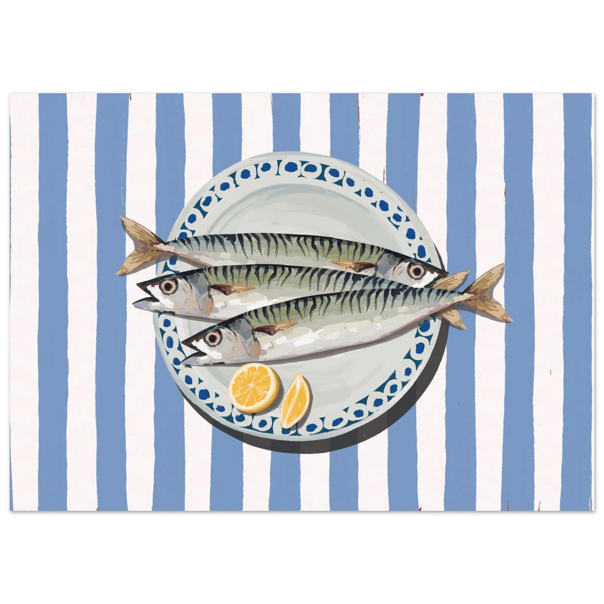 Sardines Print | Blue Stripe Fish Kitchen Wall Art | Coastal Food Poster - Evergreen Posters