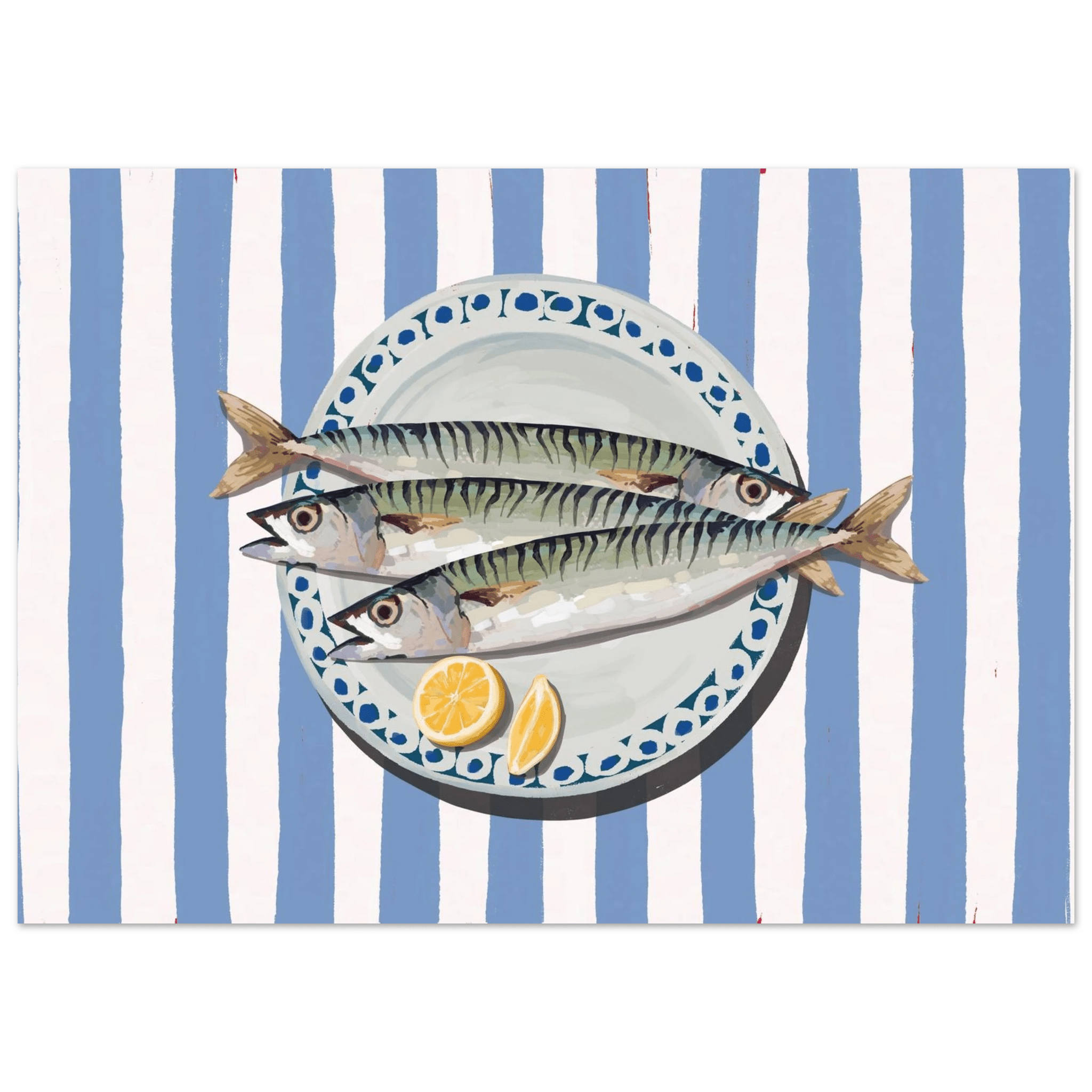 Sardines Print | Blue Stripe Fish Kitchen Wall Art | Coastal Food Poster - Evergreen Posters