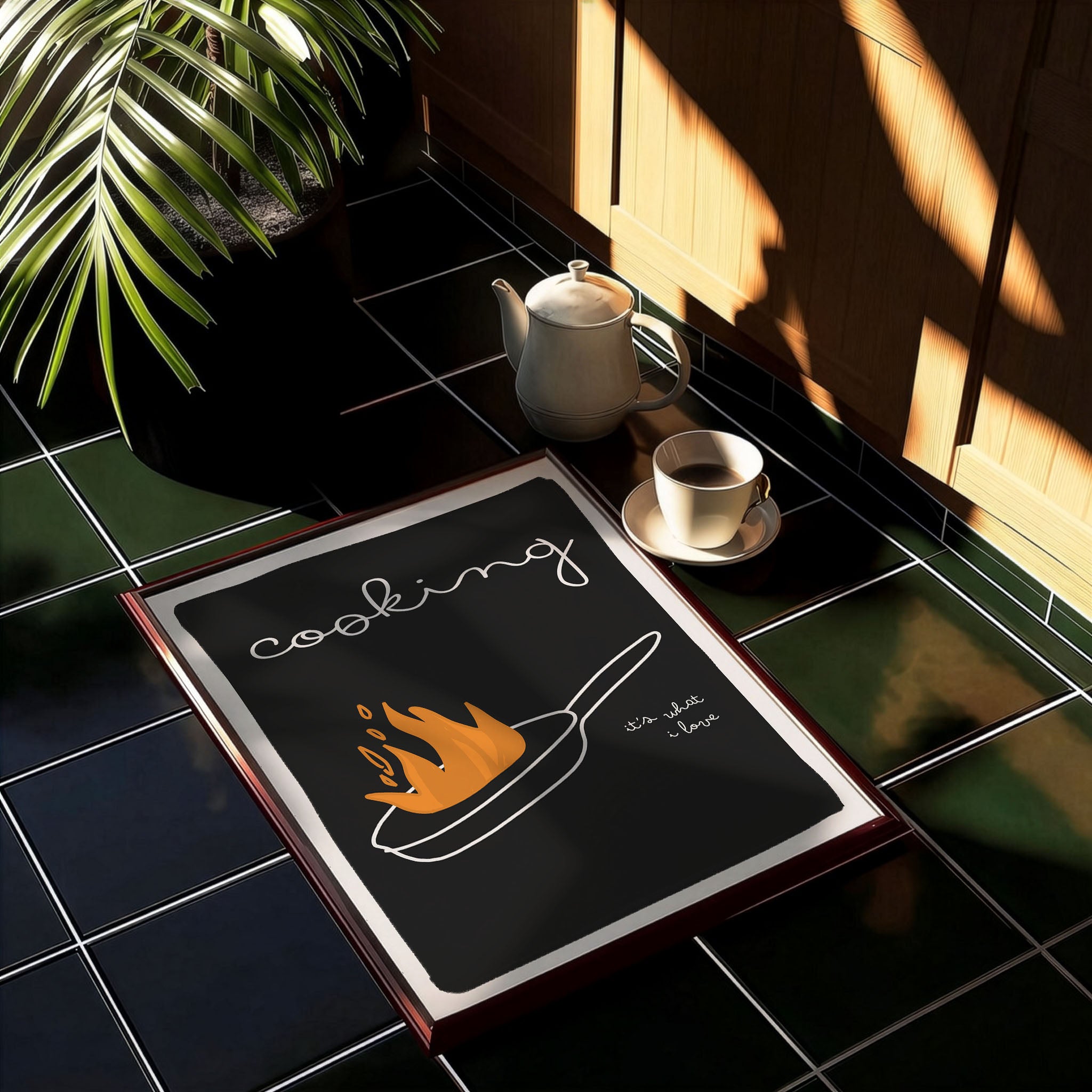 Cooking It's What I Love | Dark Kitchen Quote Wall Art Print - Evergreen Posters