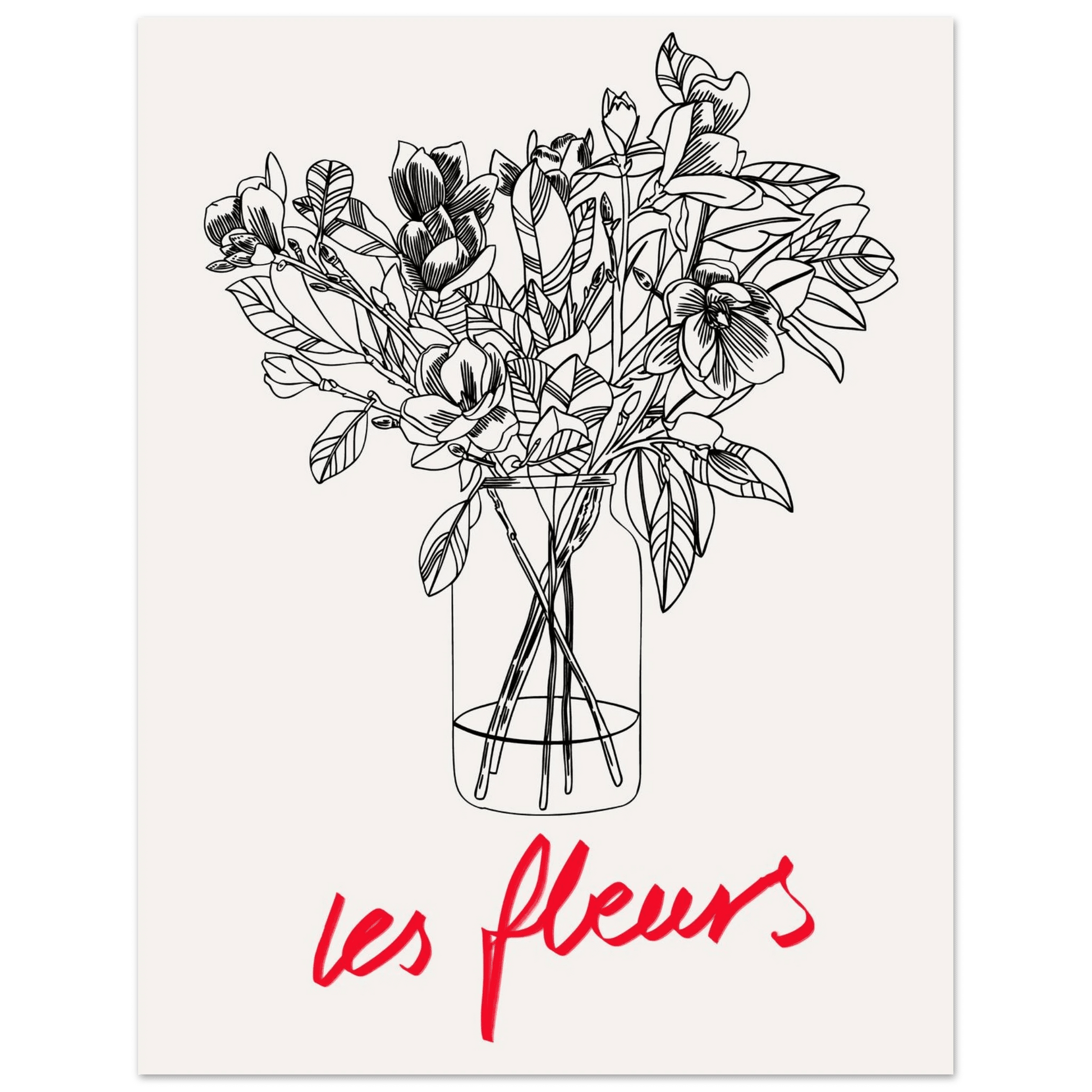 Les Fleurs Botanical Poster | French Flower Line Art Print | Minimalist Floral Wall Decor - Evergreen Posters