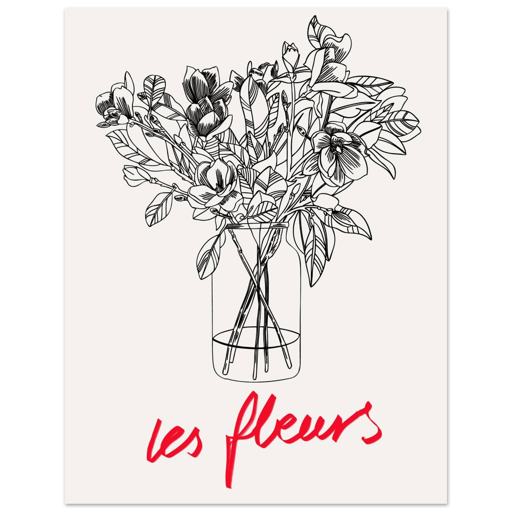 Les Fleurs Botanical Poster | French Flower Line Art Print | Minimalist Floral Wall Decor - Evergreen Posters