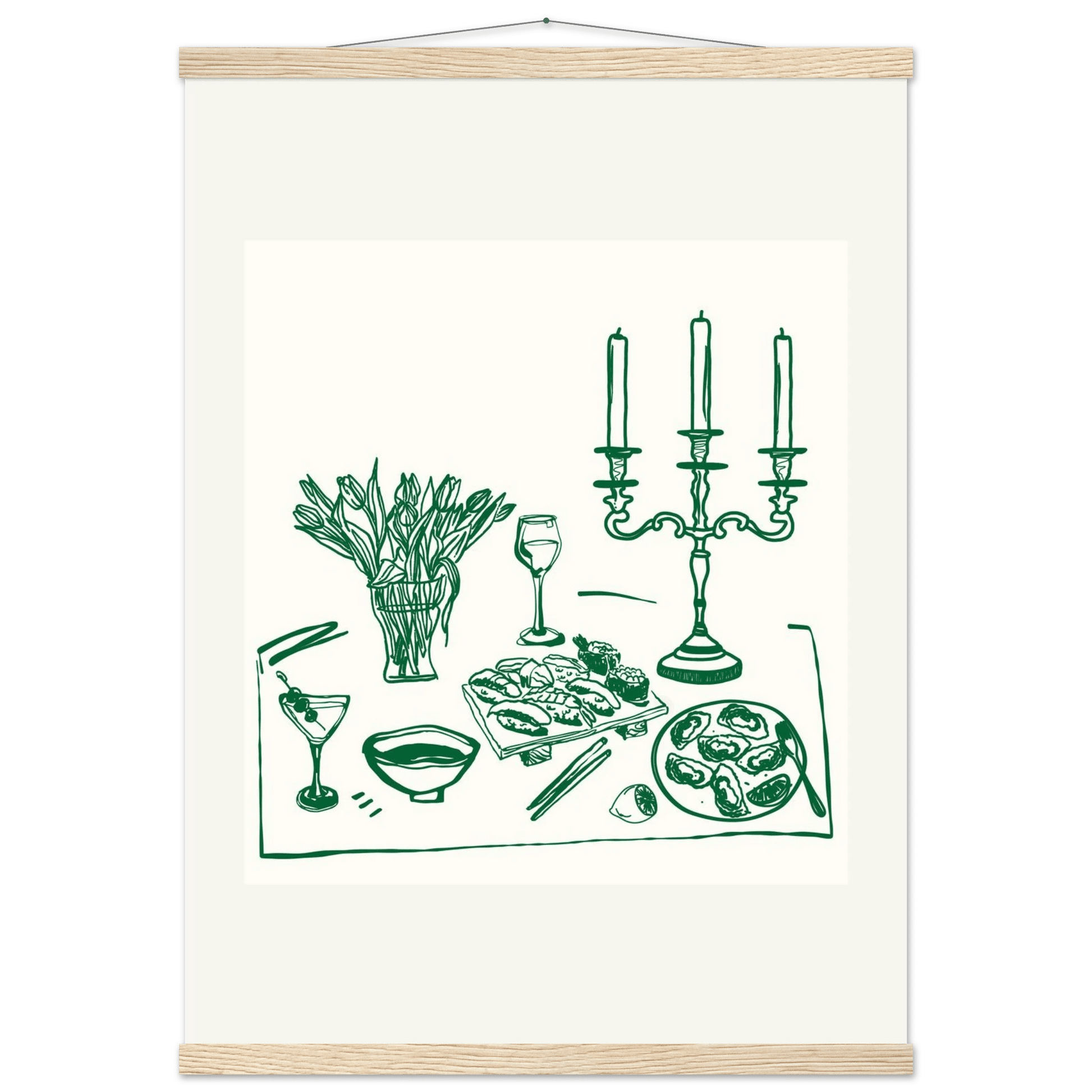 Fine Dining Table Print | Green Line Art Kitchen Wall Art | Elegant Dining Room Poster - Evergreen Posters