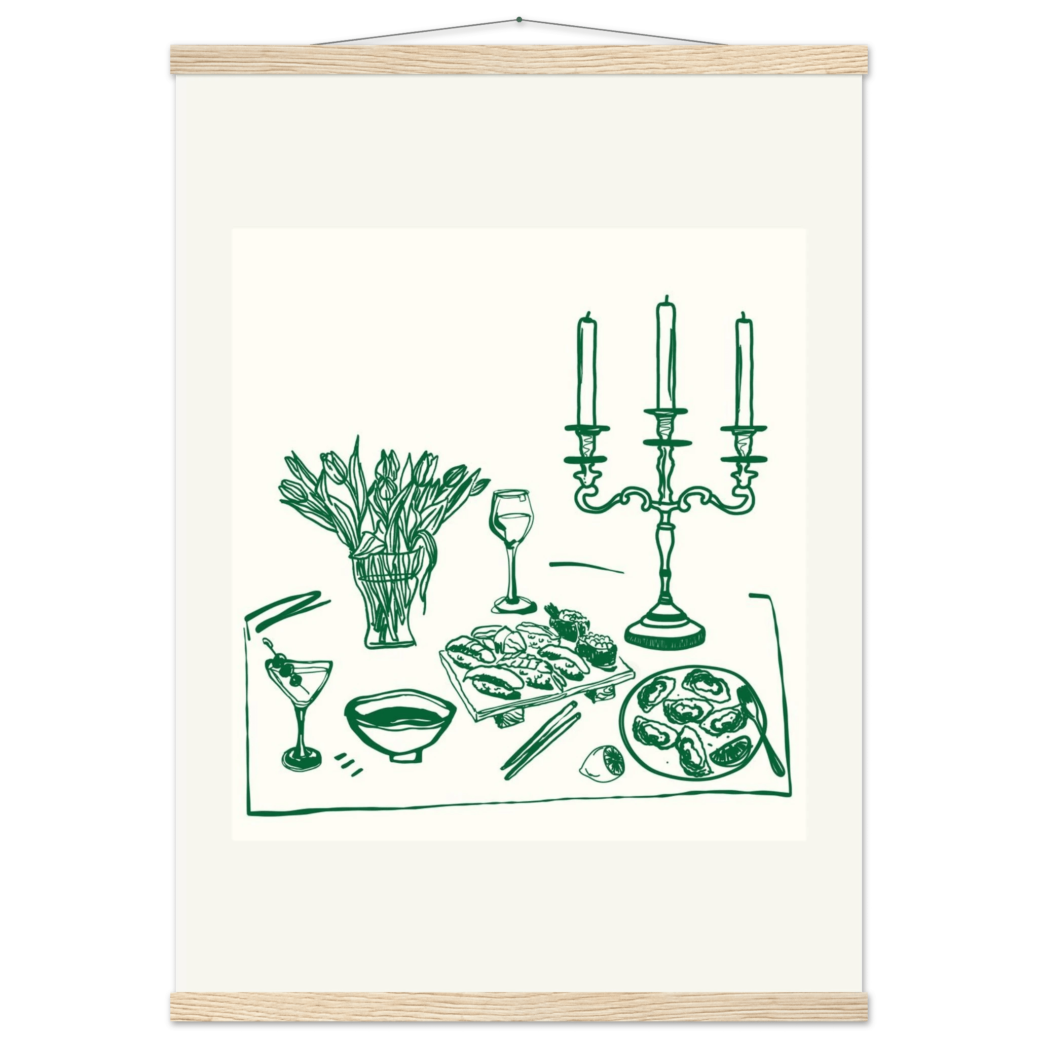 Fine Dining Table Print | Green Line Art Kitchen Wall Art | Elegant Dining Room Poster - Evergreen Posters