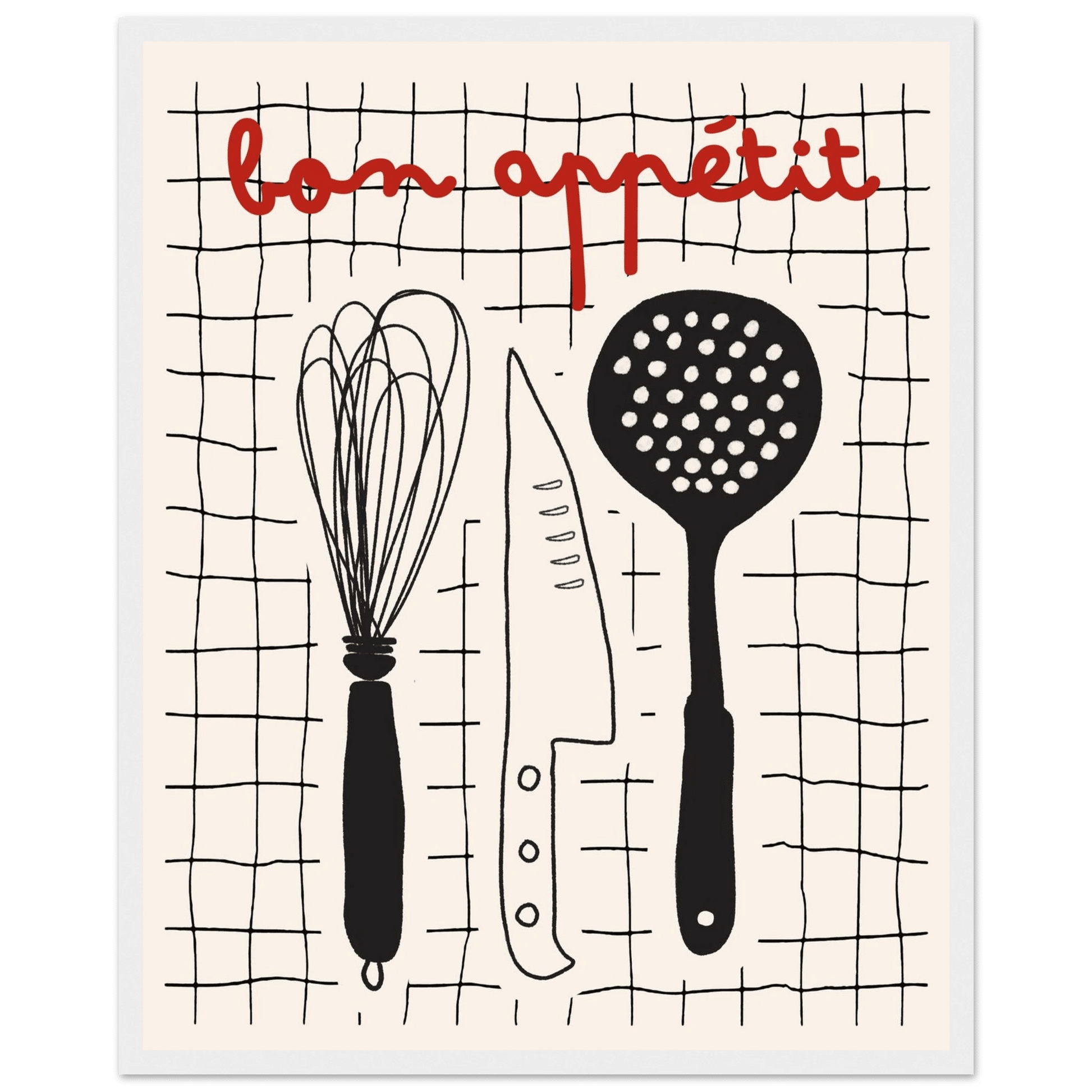 Bon Appétit French Kitchen Print | Bold Black Red Wall Art Poster - Evergreen Posters