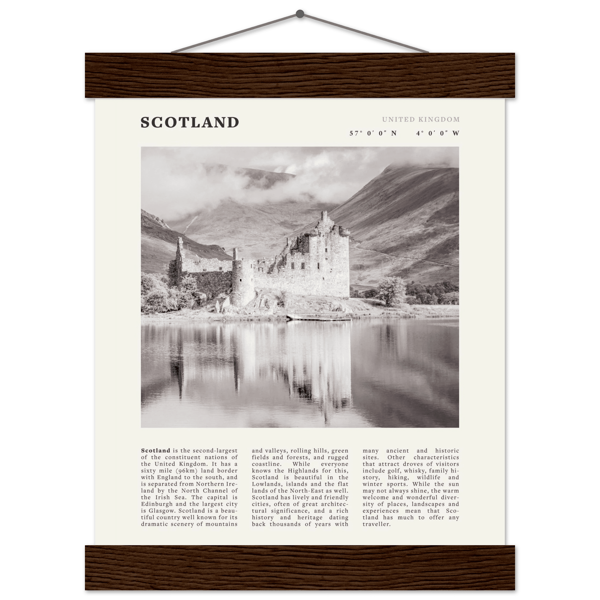 Scotland Poster | Black & White Highland Castle Wall Art | UK Travel Print Decor - Evergreen Posters