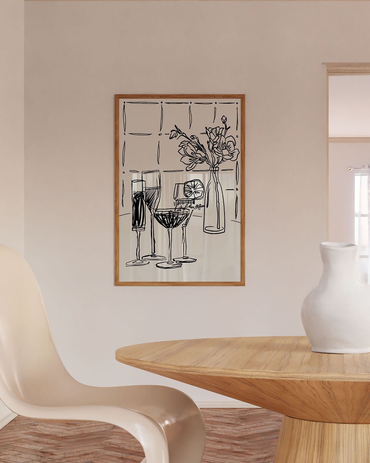 Cocktails & Flowers Print | Black Line Art Drinks Wall Art | Kitchen Bar Poster - Evergreen Posters