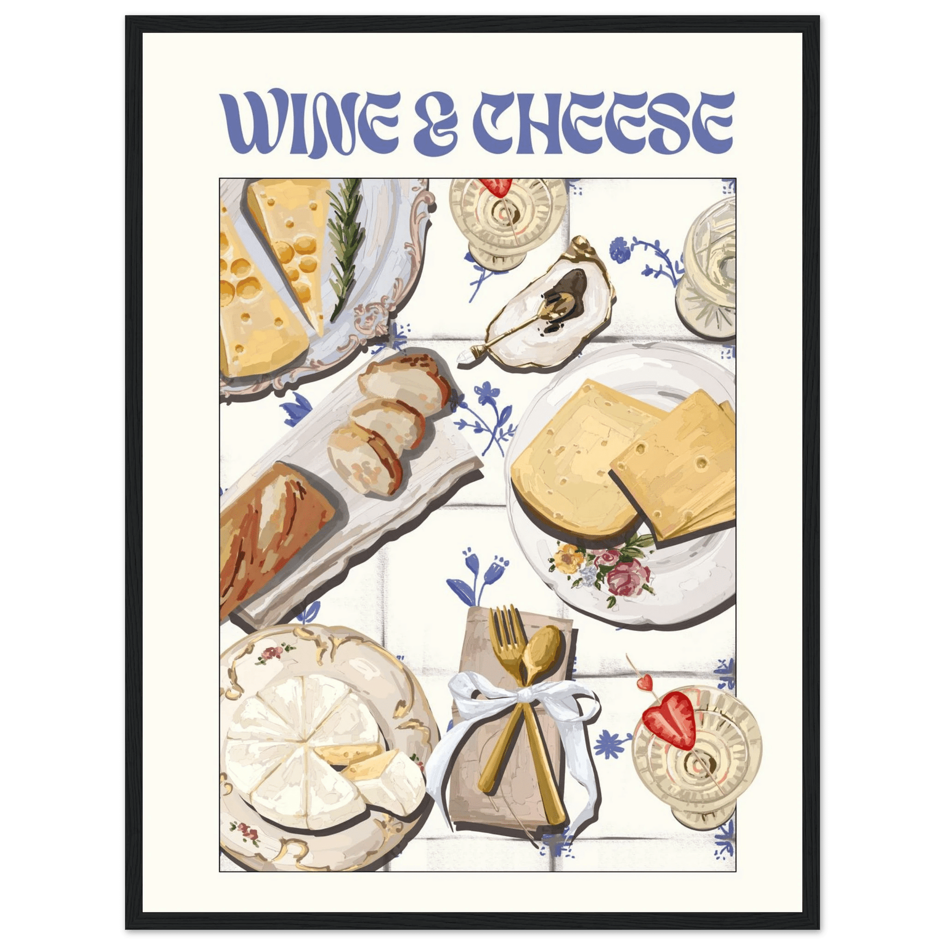 Wine & Cheese Poster – Elegant Kitchen & Dining Wall Art Print (Digital & Printed Options) - Evergreen Posters