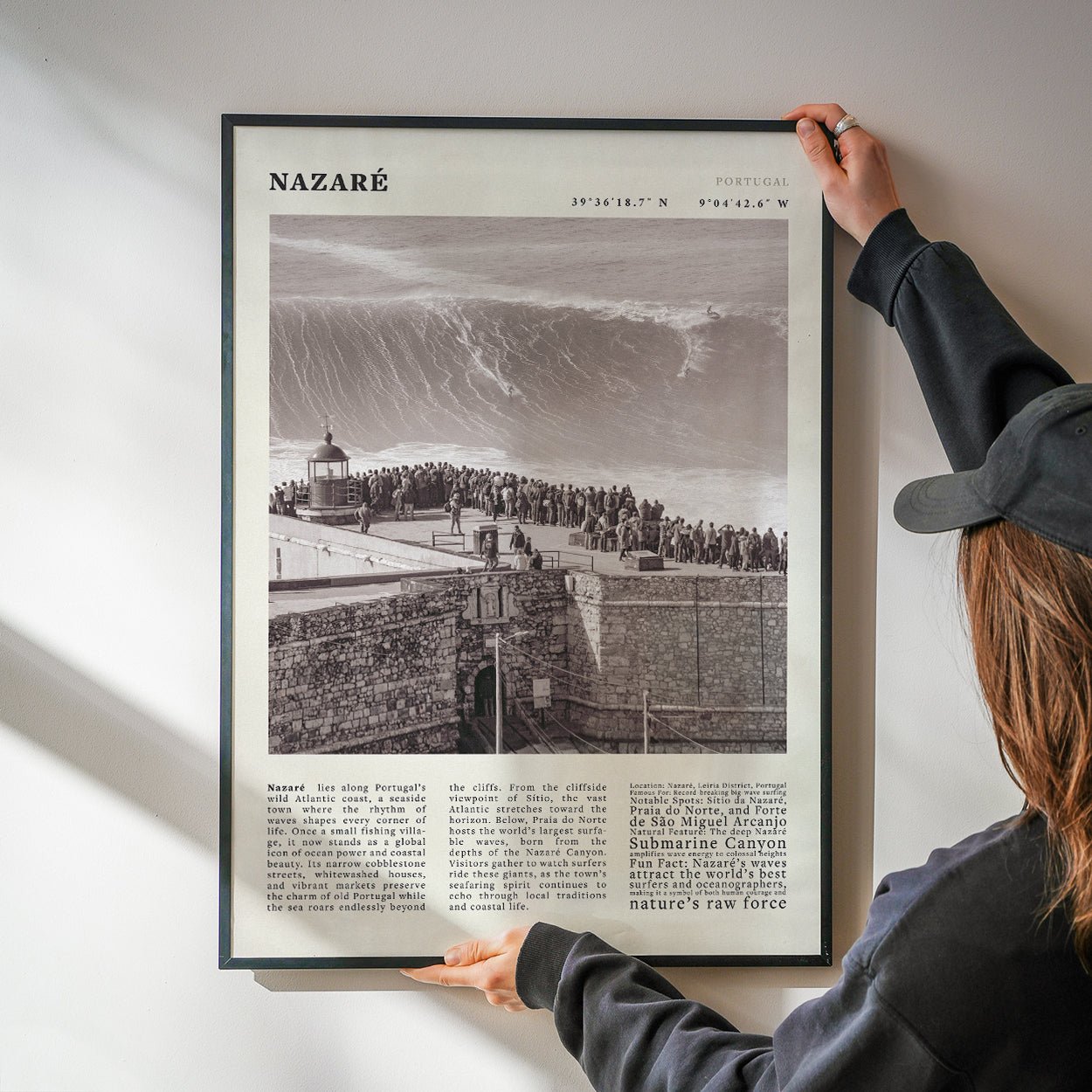 Nazaré Portugal Poster Black and White – Vintage Big Waves Surf Print (Digital & Printed Options) - Evergreen Posters