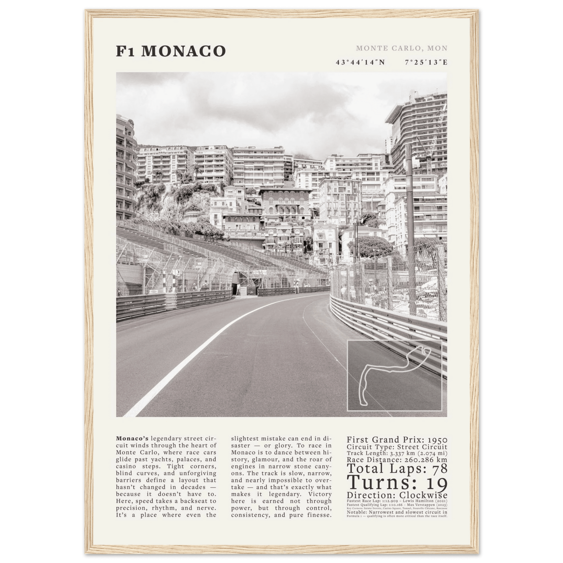 F1 Monaco Poster Black and White – Vintage Monte Carlo Street Circuit Print (Digital & Printed Options) - Evergreen Posters