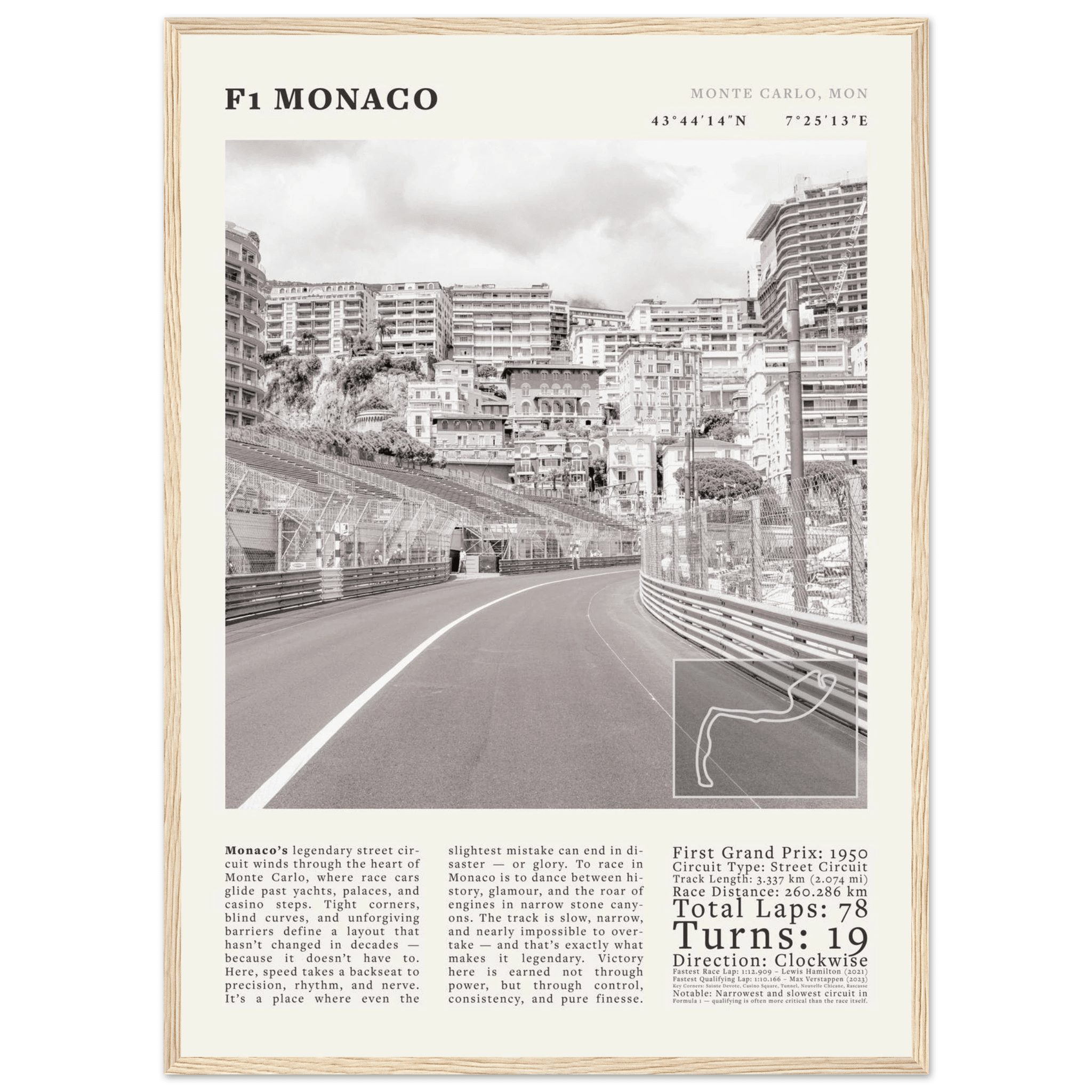 F1 Monaco Poster Black and White – Vintage Monte Carlo Street Circuit Print (Digital & Printed Options) - Evergreen Posters