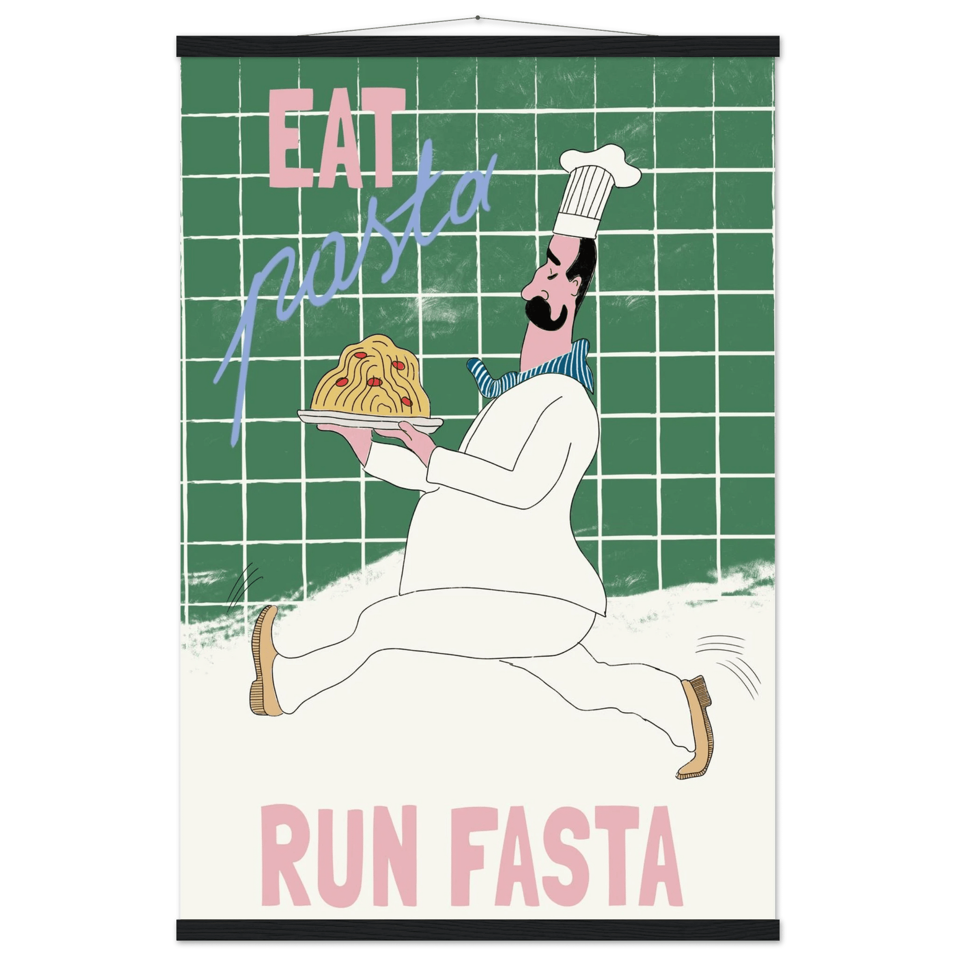 Eat Pasta Run Fasta Poster – Playful Kitchen Wall Art Print (Green Edition) - Evergreen Posters