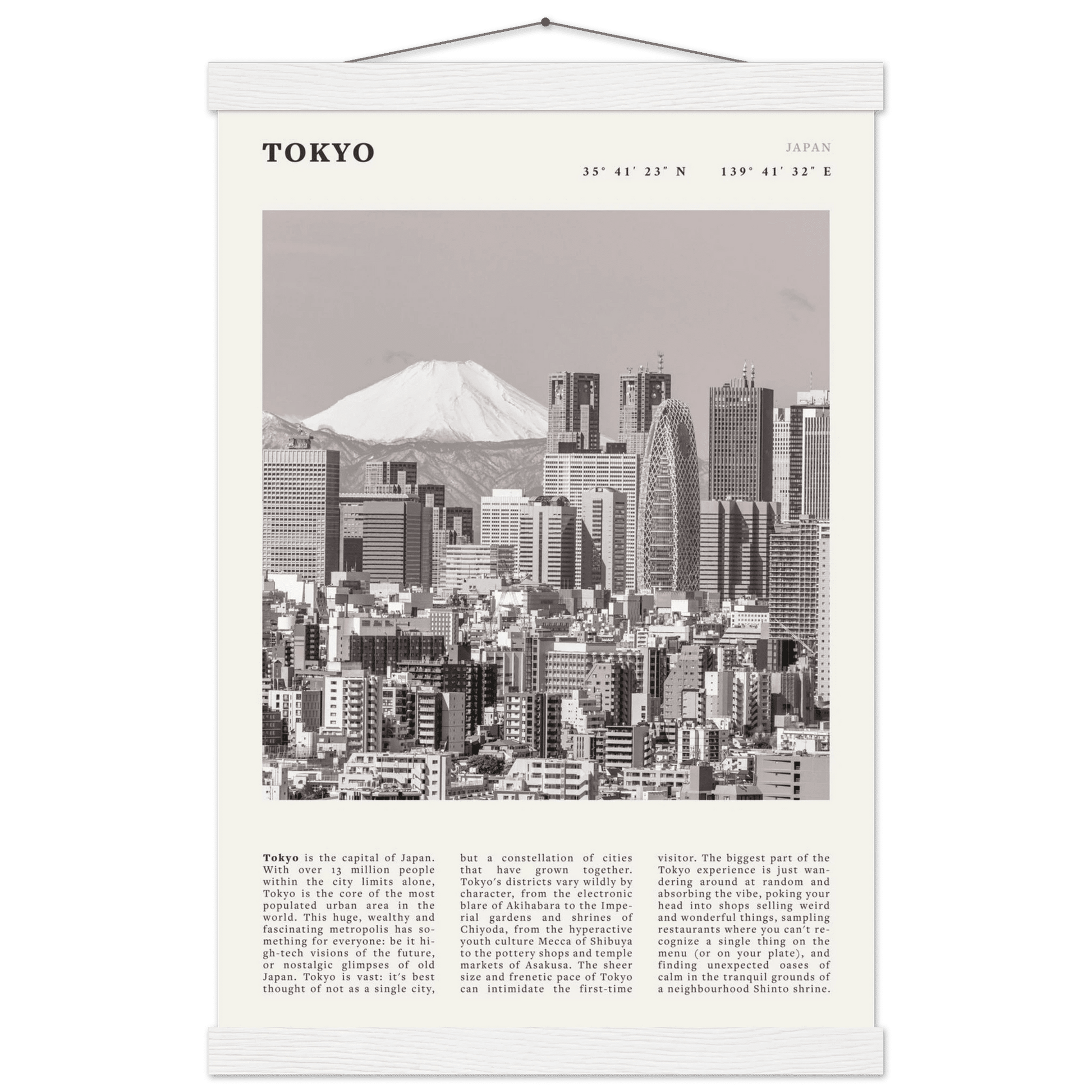 Tokyo Poster | Black & White Mount Fuji Skyline Wall Art | Japan Travel Print - Evergreen Posters