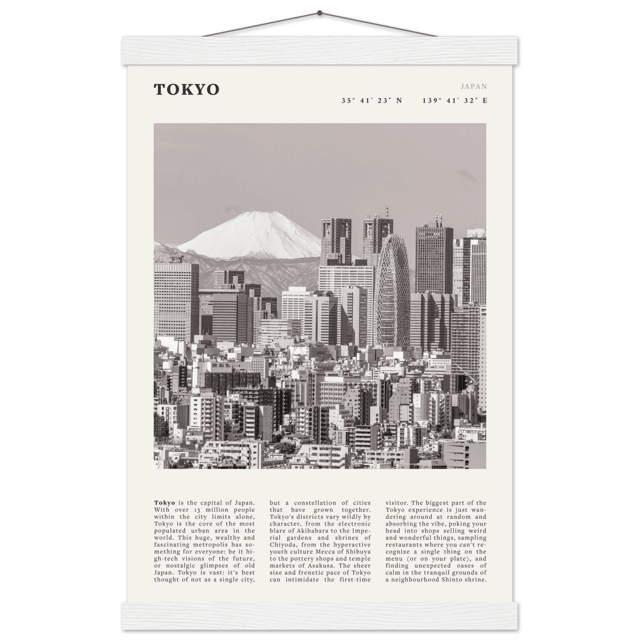 Tokyo Poster | Black & White Mount Fuji Skyline Wall Art | Japan Travel Print - Evergreen Posters