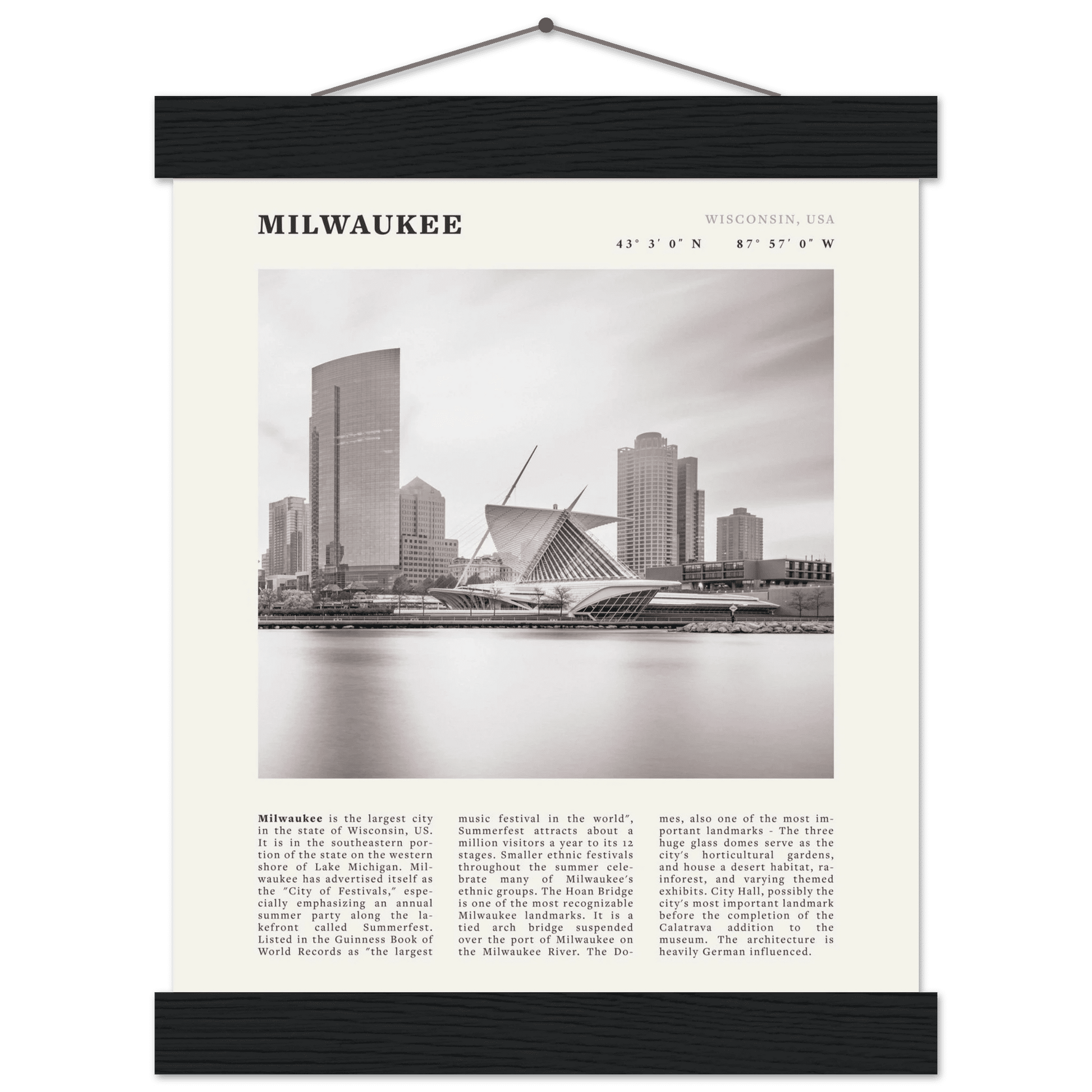 Milwaukee Poster | Black & White Wisconsin City Wall Art | USA Travel Print - Evergreen Posters
