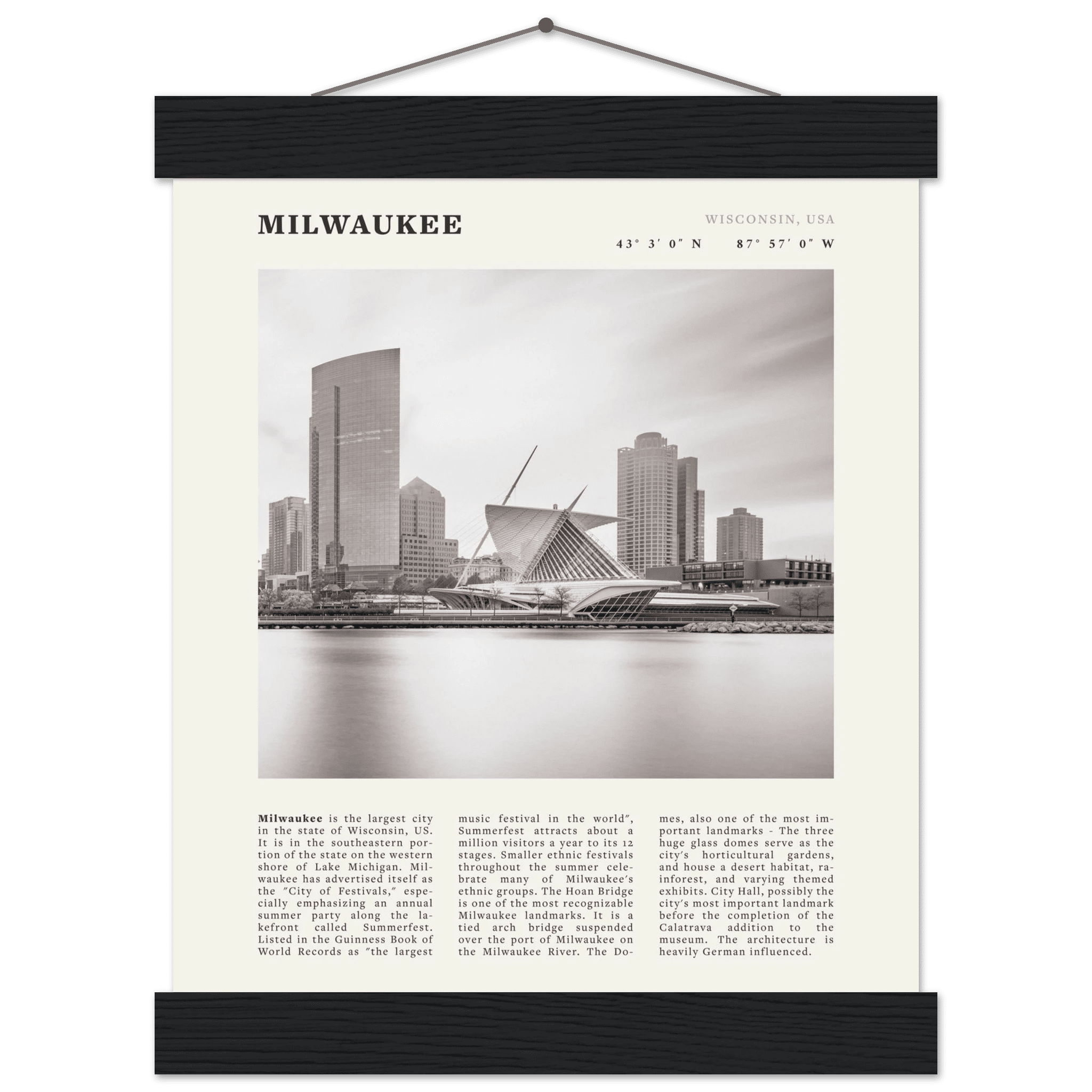 Milwaukee Poster | Black & White Wisconsin City Wall Art | USA Travel Print - Evergreen Posters