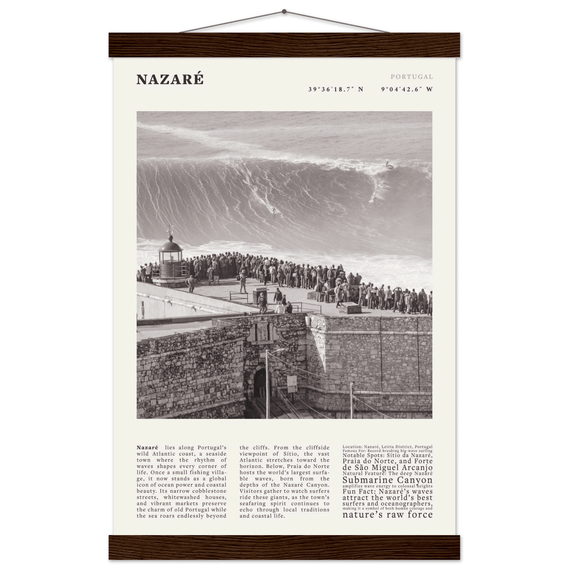Nazaré Portugal Poster Black and White – Vintage Big Waves Surf Print (Digital & Printed Options) - Evergreen Posters