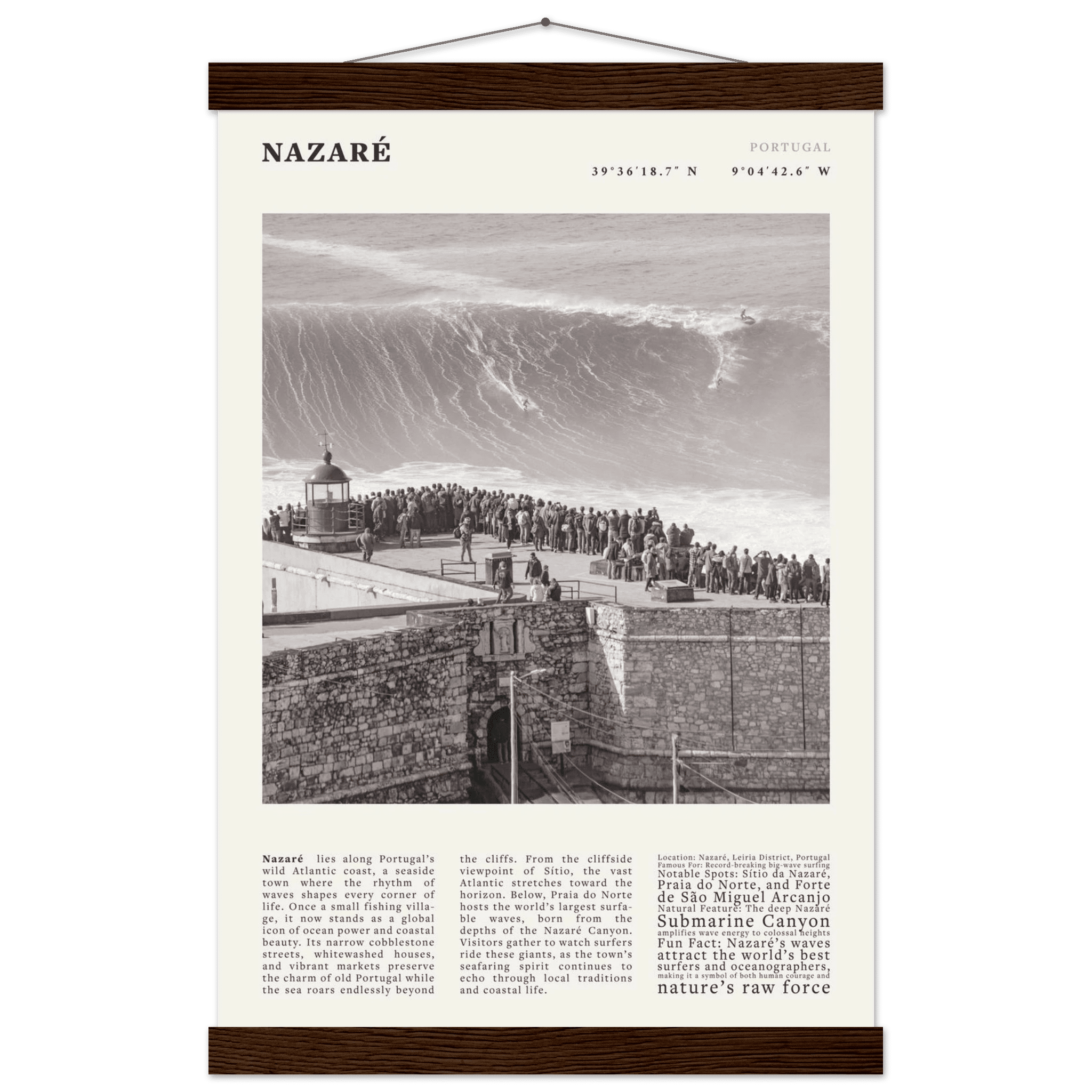 Nazaré Portugal Poster Black and White – Vintage Big Waves Surf Print (Digital & Printed Options) - Evergreen Posters