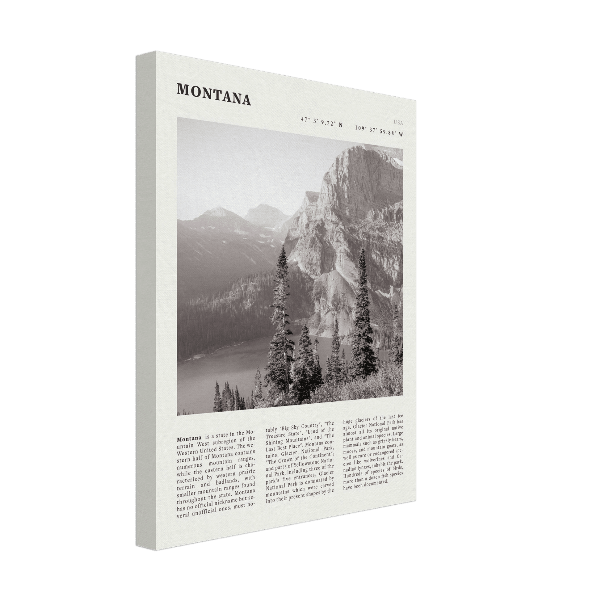 Montana Poster | Black & White Glacier National Park Wall Art | Nature Travel Print - Evergreen Posters
