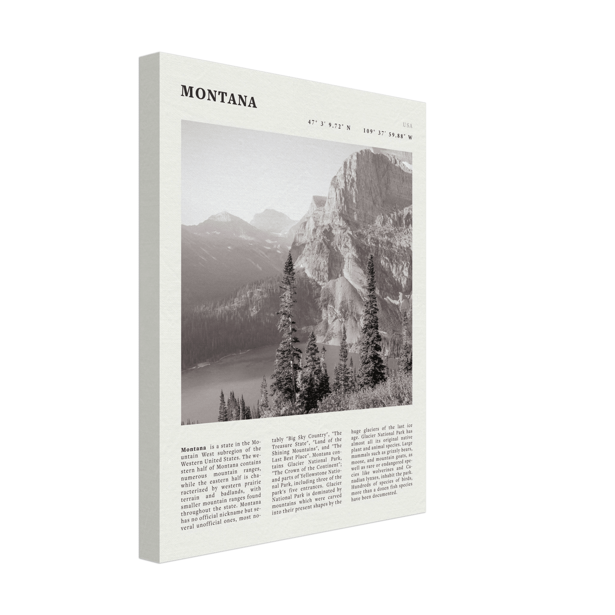 Montana Poster | Black & White Glacier National Park Wall Art | Nature Travel Print - Evergreen Posters