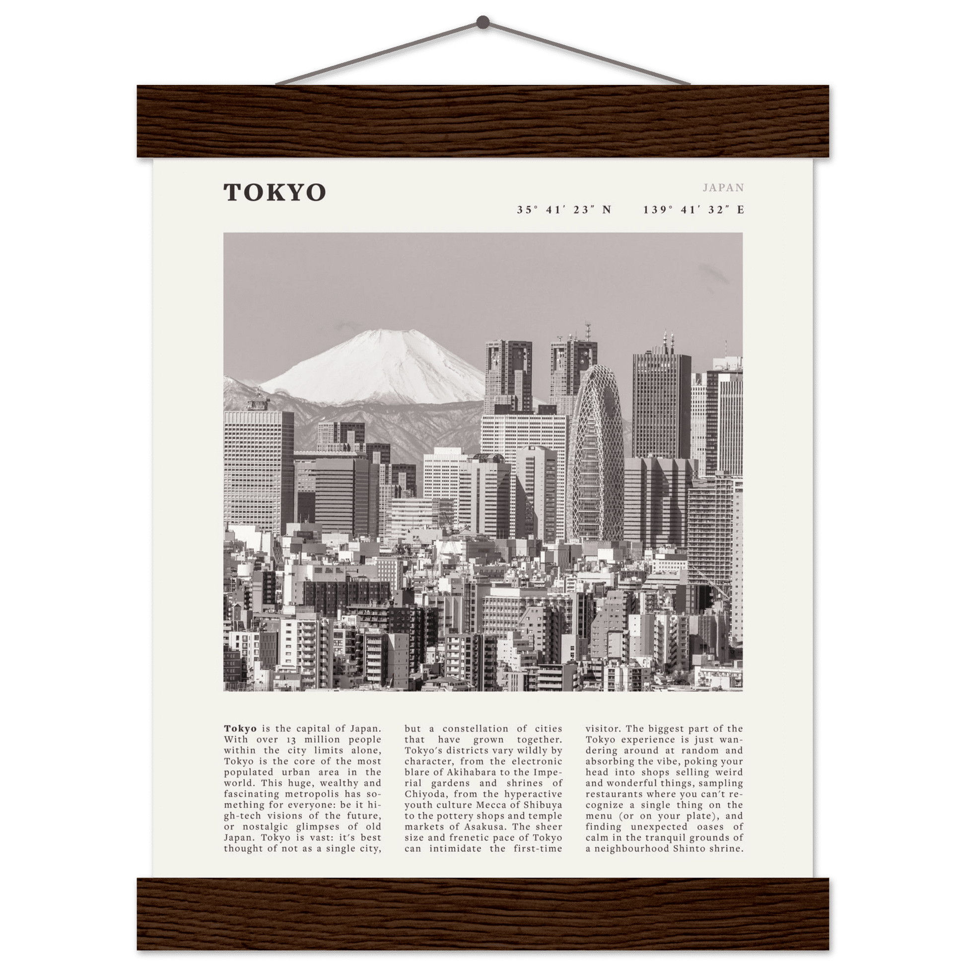 Tokyo Poster | Black & White Mount Fuji Skyline Wall Art | Japan Travel Print - Evergreen Posters