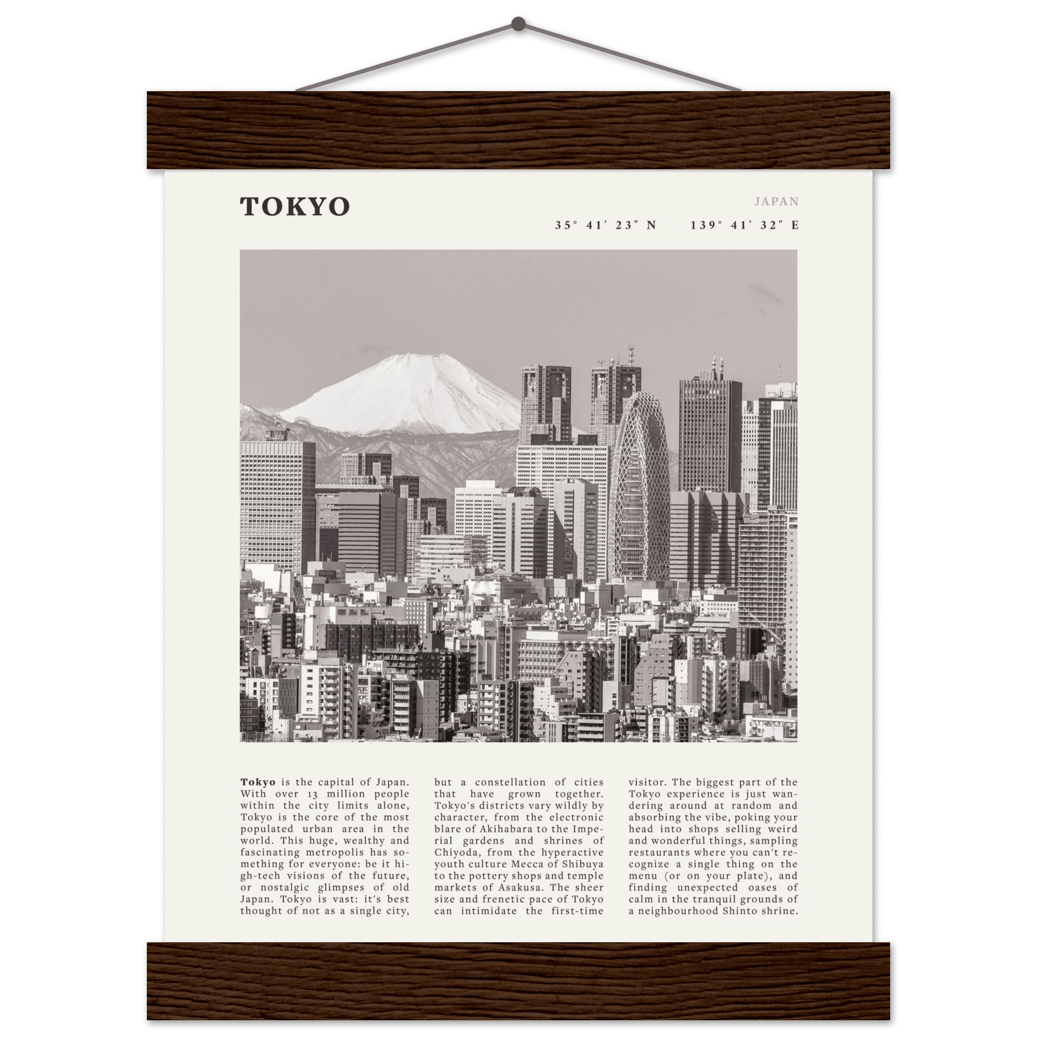 Tokyo Poster | Black & White Mount Fuji Skyline Wall Art | Japan Travel Print - Evergreen Posters