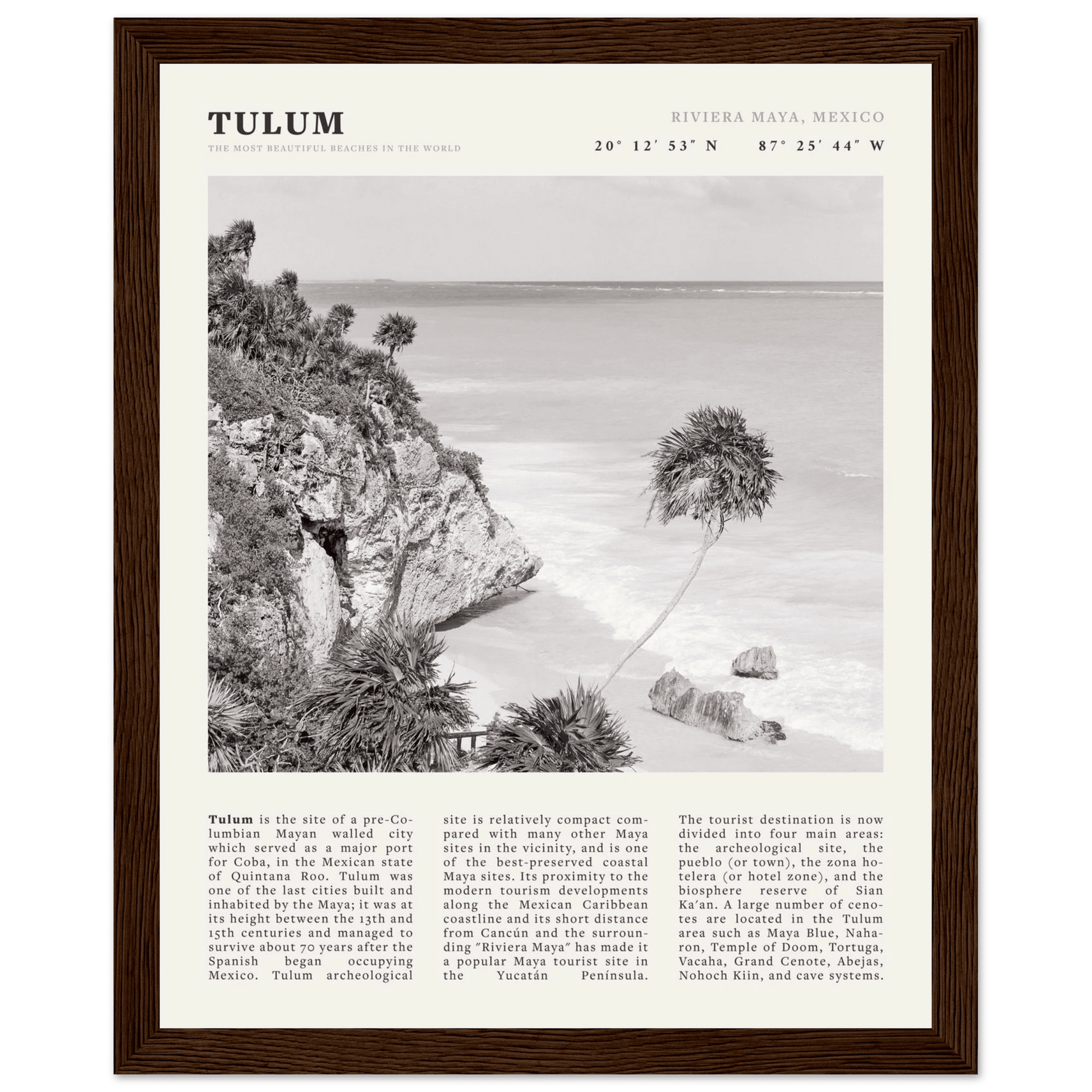 Tulum Poster | Black & White Riviera Maya Mexico Wall Art | Beach Travel Print - Evergreen Posters