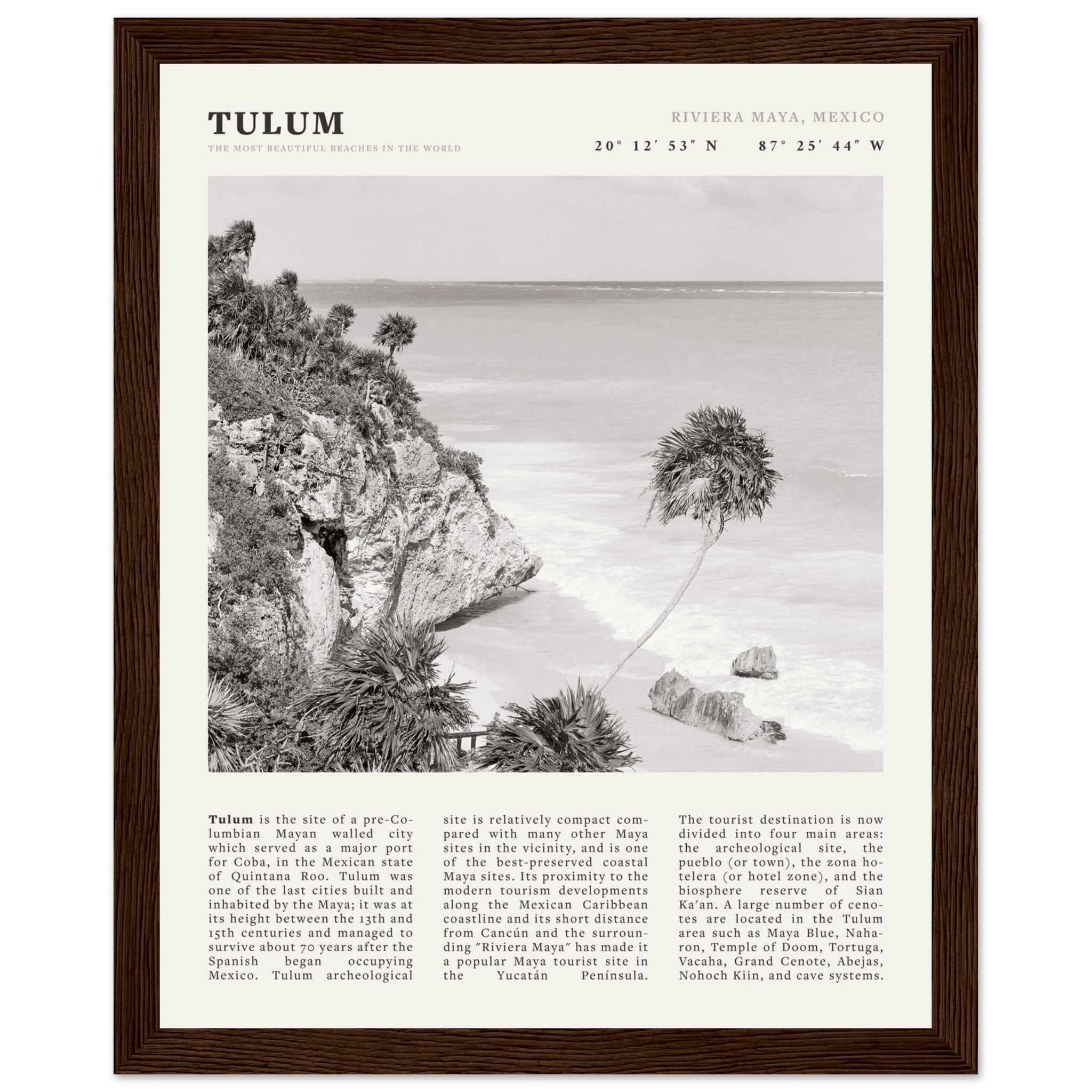 Tulum Poster | Black & White Riviera Maya Mexico Wall Art | Beach Travel Print - Evergreen Posters