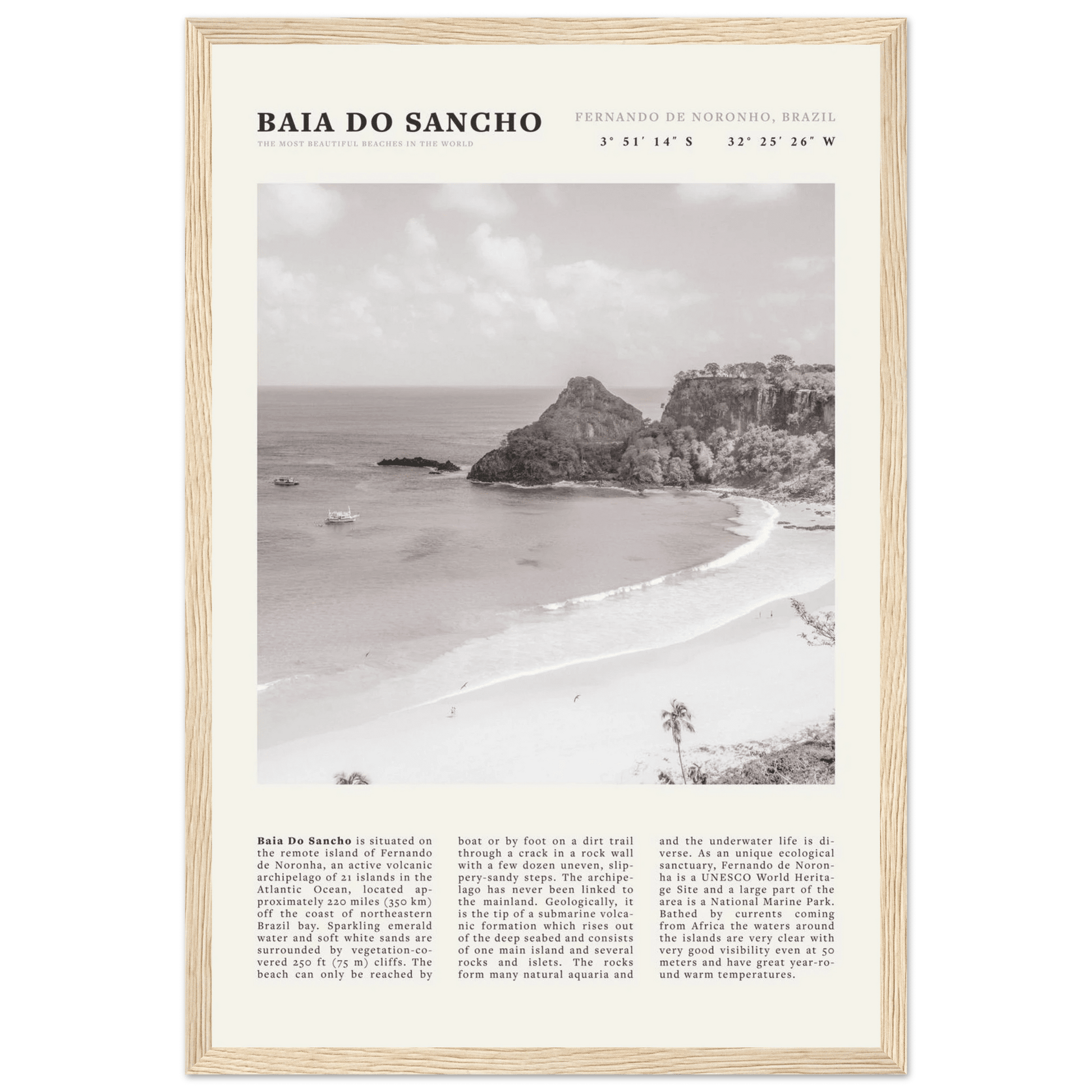 Baia Do Sancho Poster | Black & White Brazil Beach Wall Art | Fernando de Noronha - Evergreen Posters