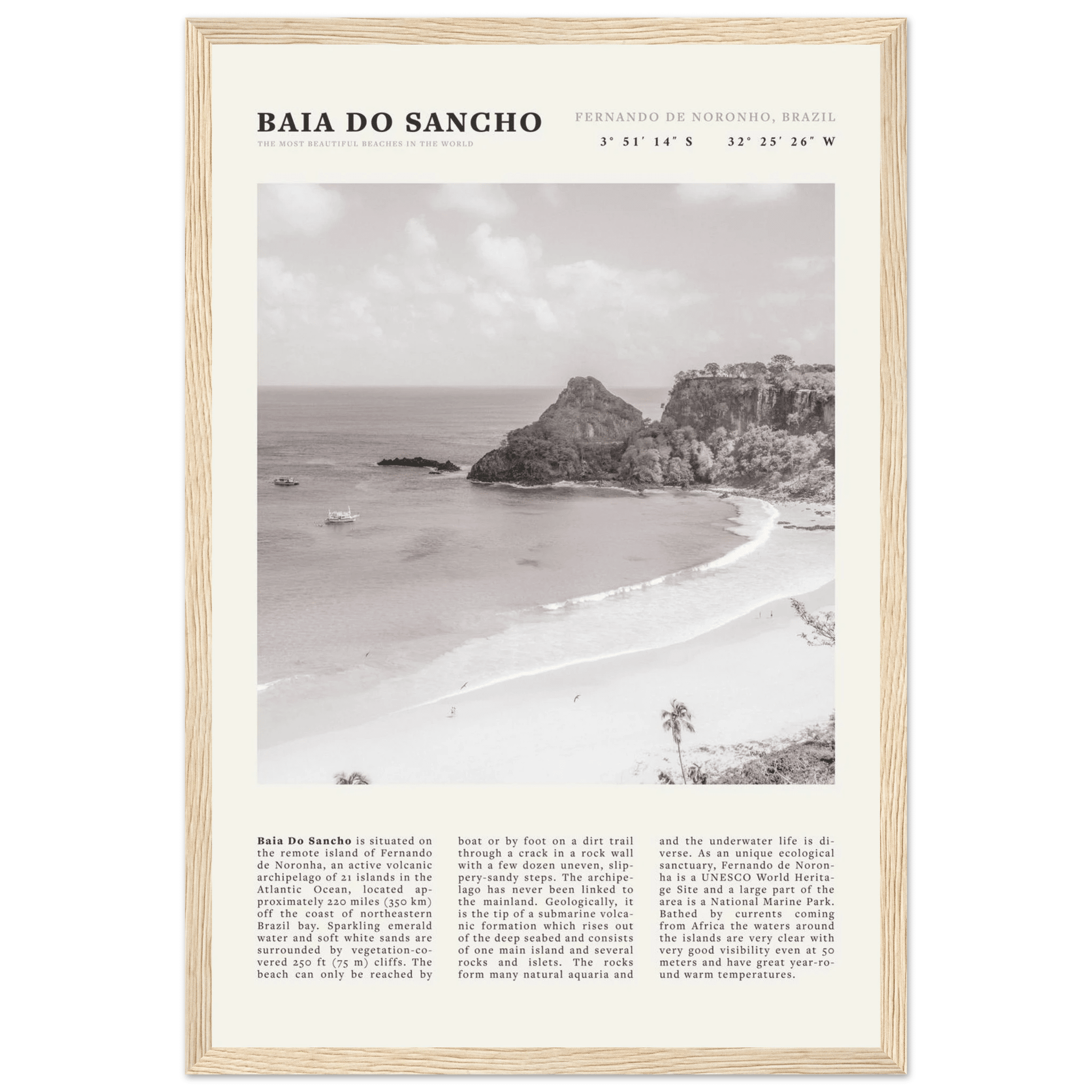 Baia Do Sancho Poster | Black & White Brazil Beach Wall Art | Fernando de Noronha - Evergreen Posters