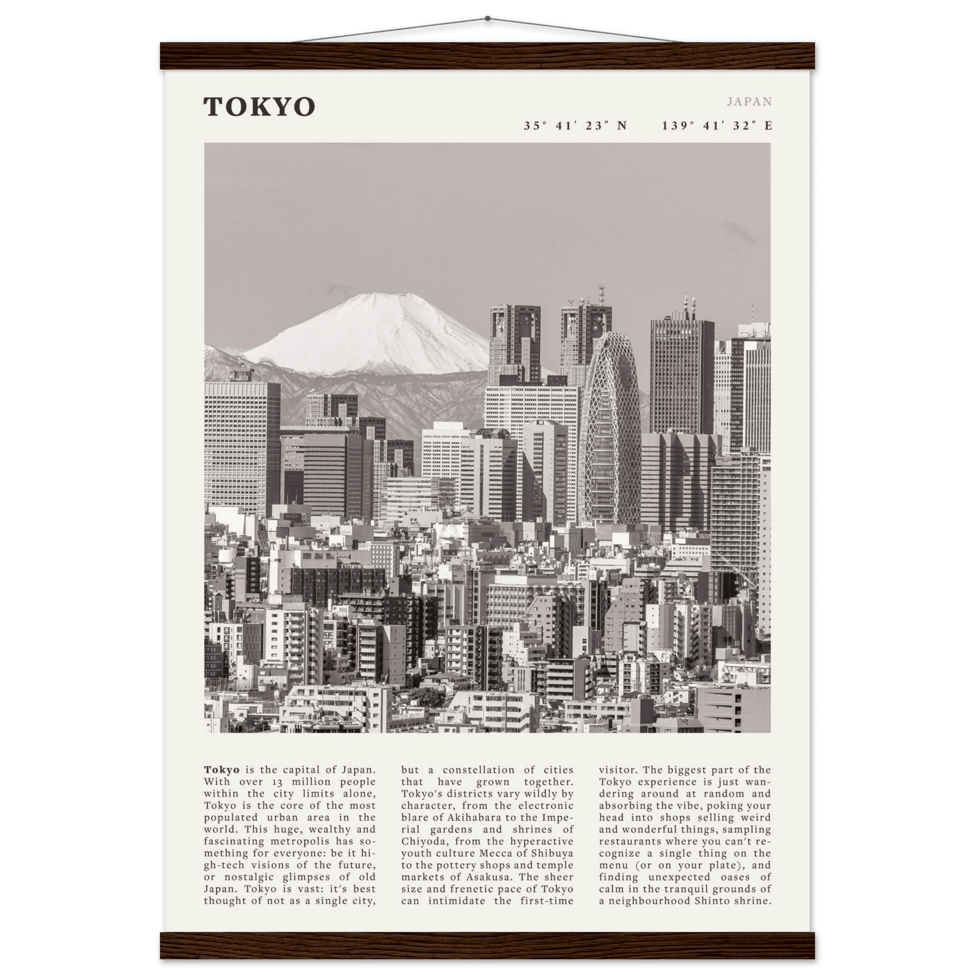 Tokyo Poster | Black & White Mount Fuji Skyline Wall Art | Japan Travel Print - Evergreen Posters