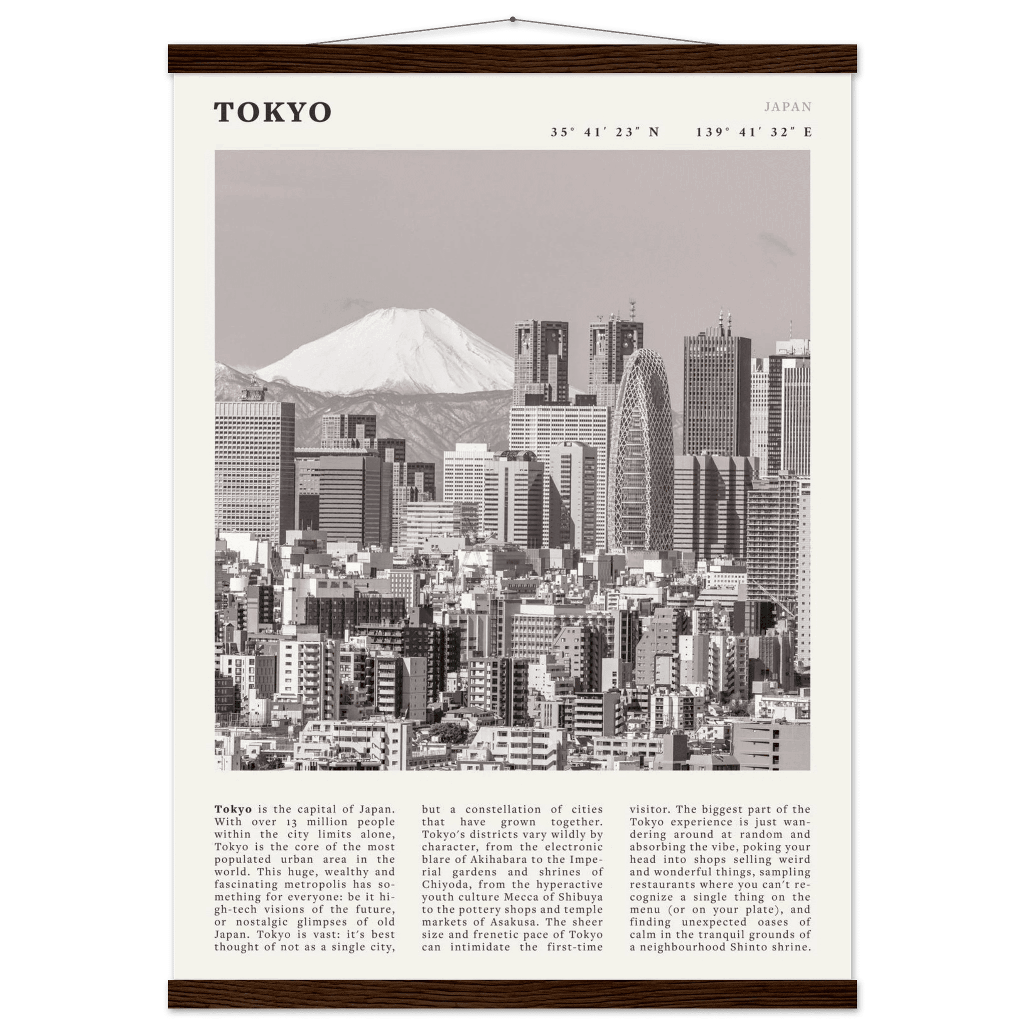 Tokyo Poster | Black & White Mount Fuji Skyline Wall Art | Japan Travel Print - Evergreen Posters