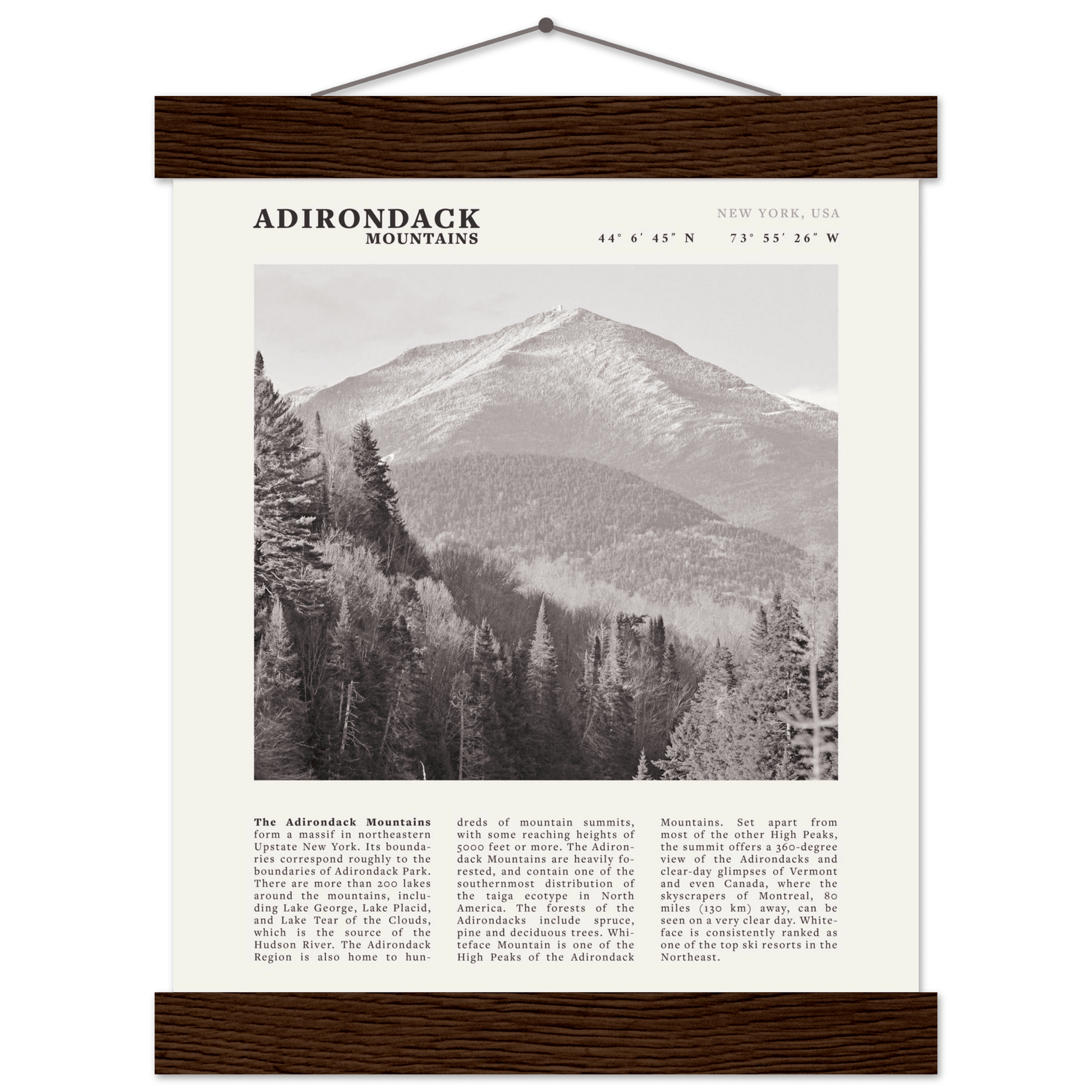Adirondack Mountains Poster | Black & White New York Nature Wall Art | Hiking Print - Evergreen Posters