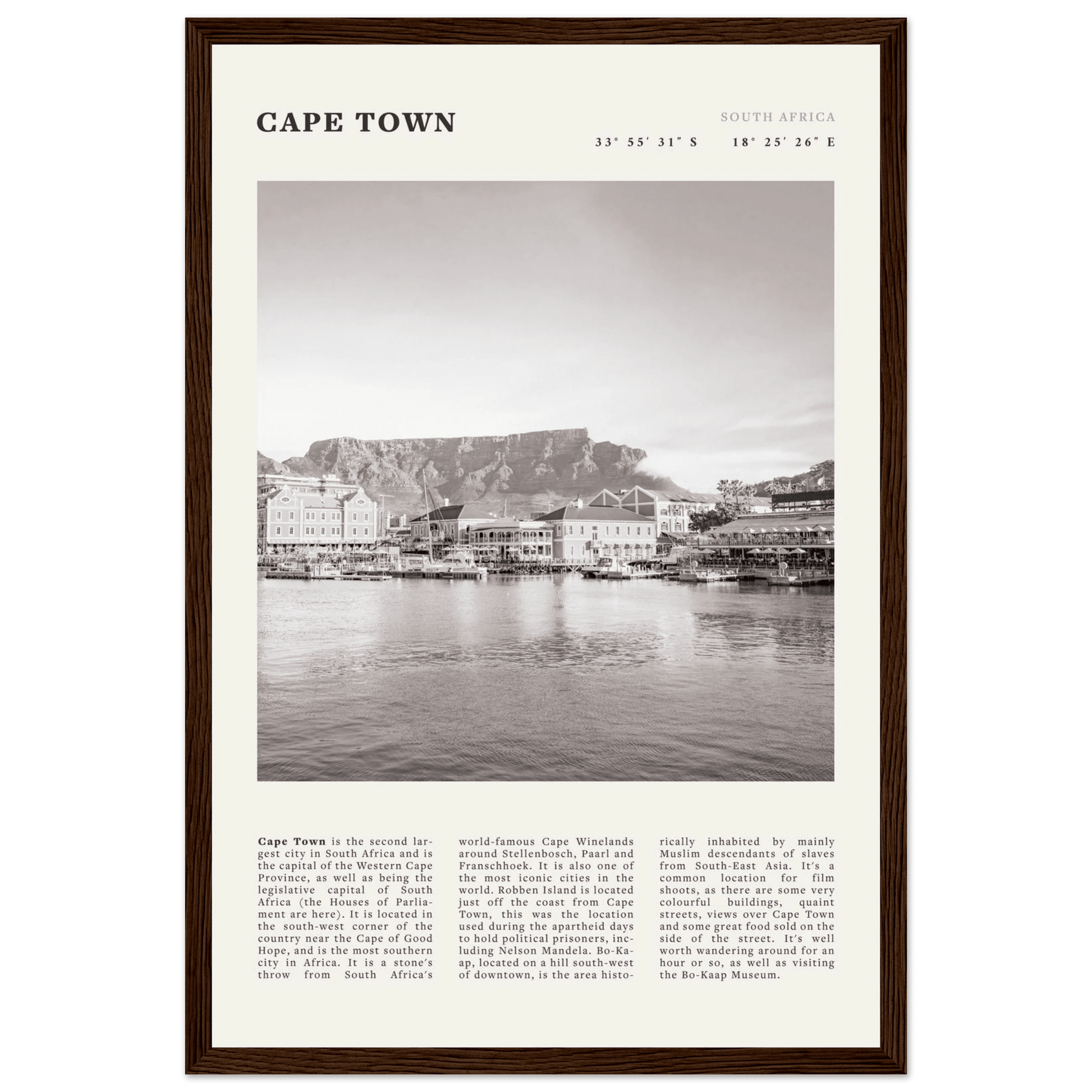 Cape Town Poster | Black & White Table Mountain Wall Art | South Africa Travel Print - Evergreen Posters