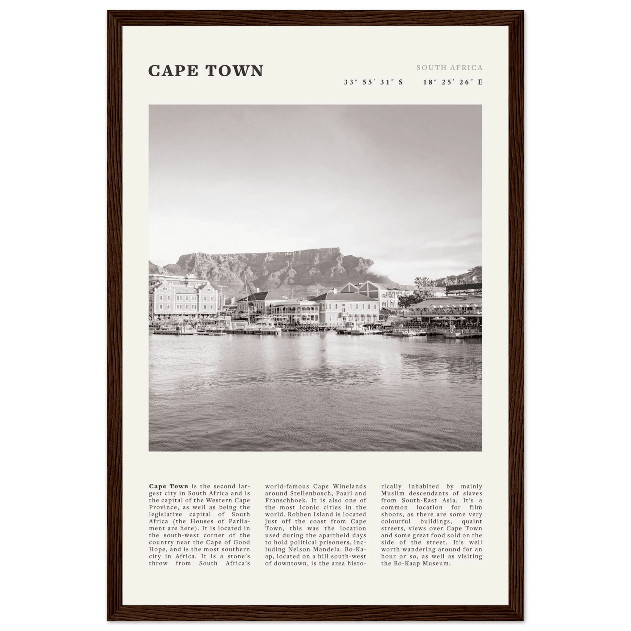 Cape Town Poster | Black & White Table Mountain Wall Art | South Africa Travel Print - Evergreen Posters