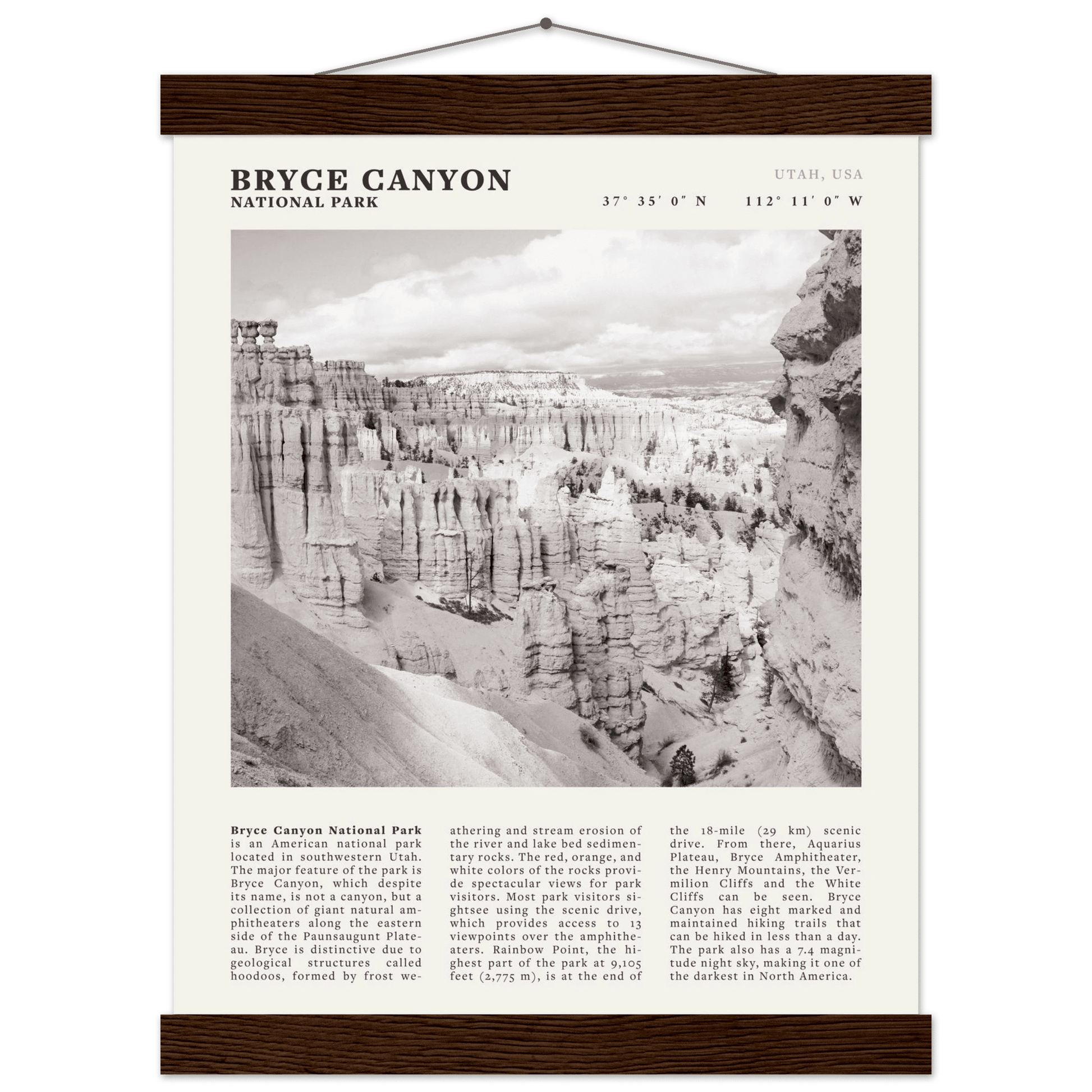 Bryce Canyon National Park Poster | Black & White Utah Hoodoos Wall Art Print - Evergreen Posters - 43