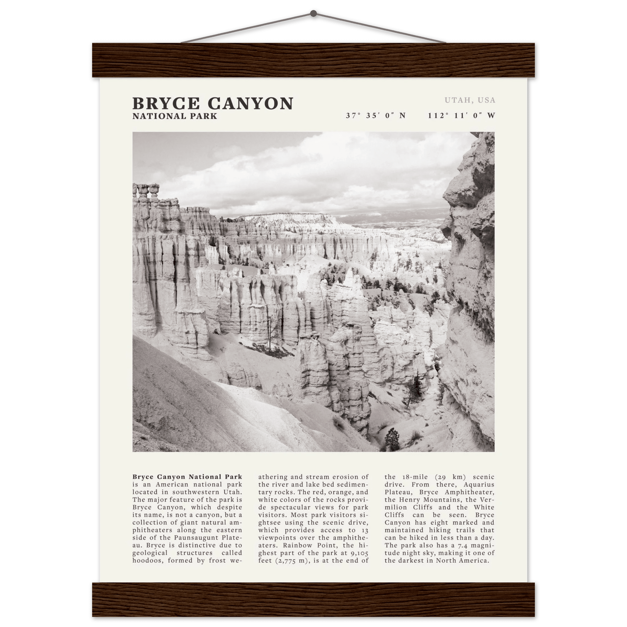 Bryce Canyon National Park Poster | Black & White Utah Hoodoos Wall Art Print - Evergreen Posters - 43