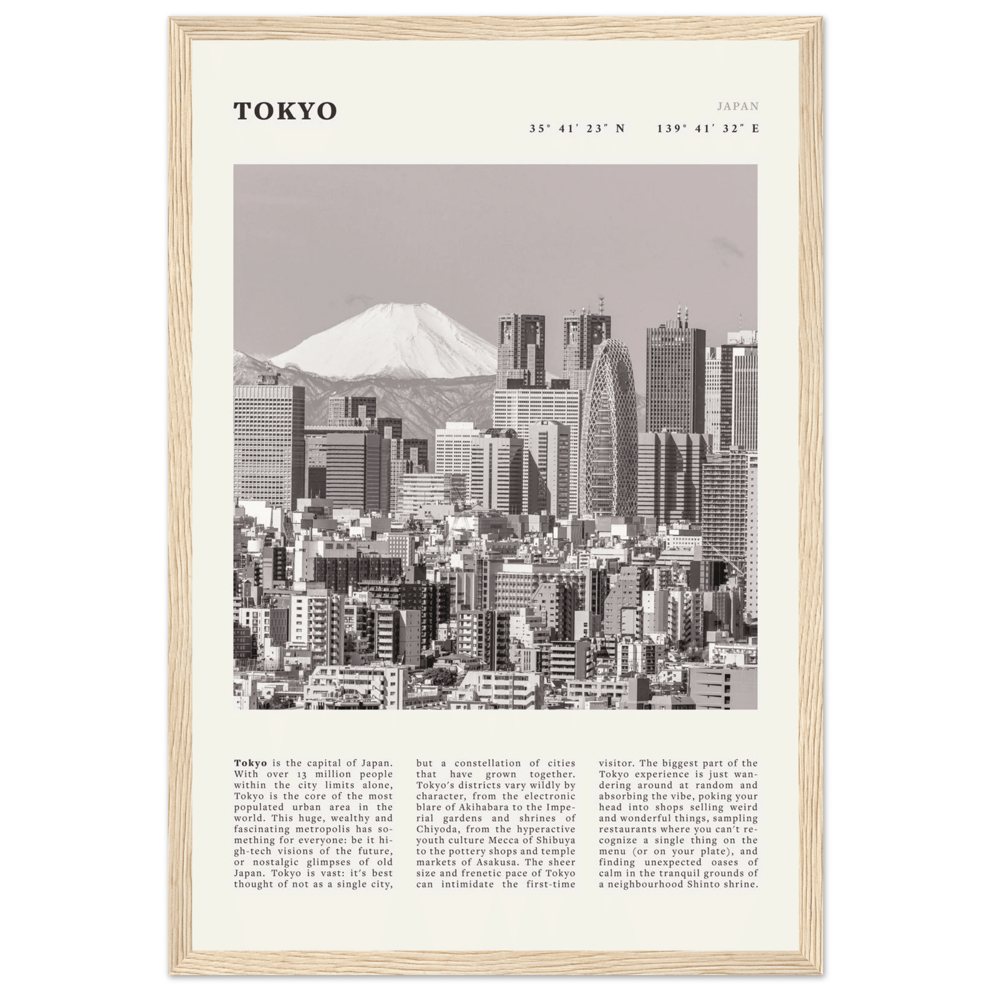 Tokyo Poster | Black & White Mount Fuji Skyline Wall Art | Japan Travel Print - Evergreen Posters