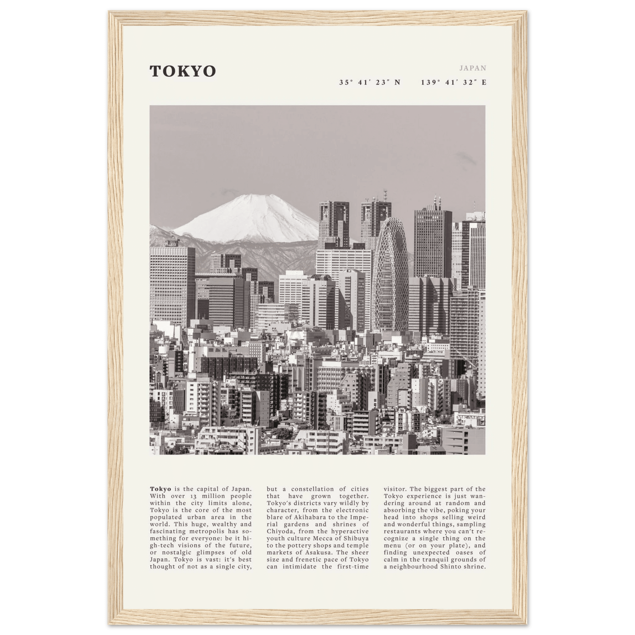 Tokyo Poster | Black & White Mount Fuji Skyline Wall Art | Japan Travel Print - Evergreen Posters