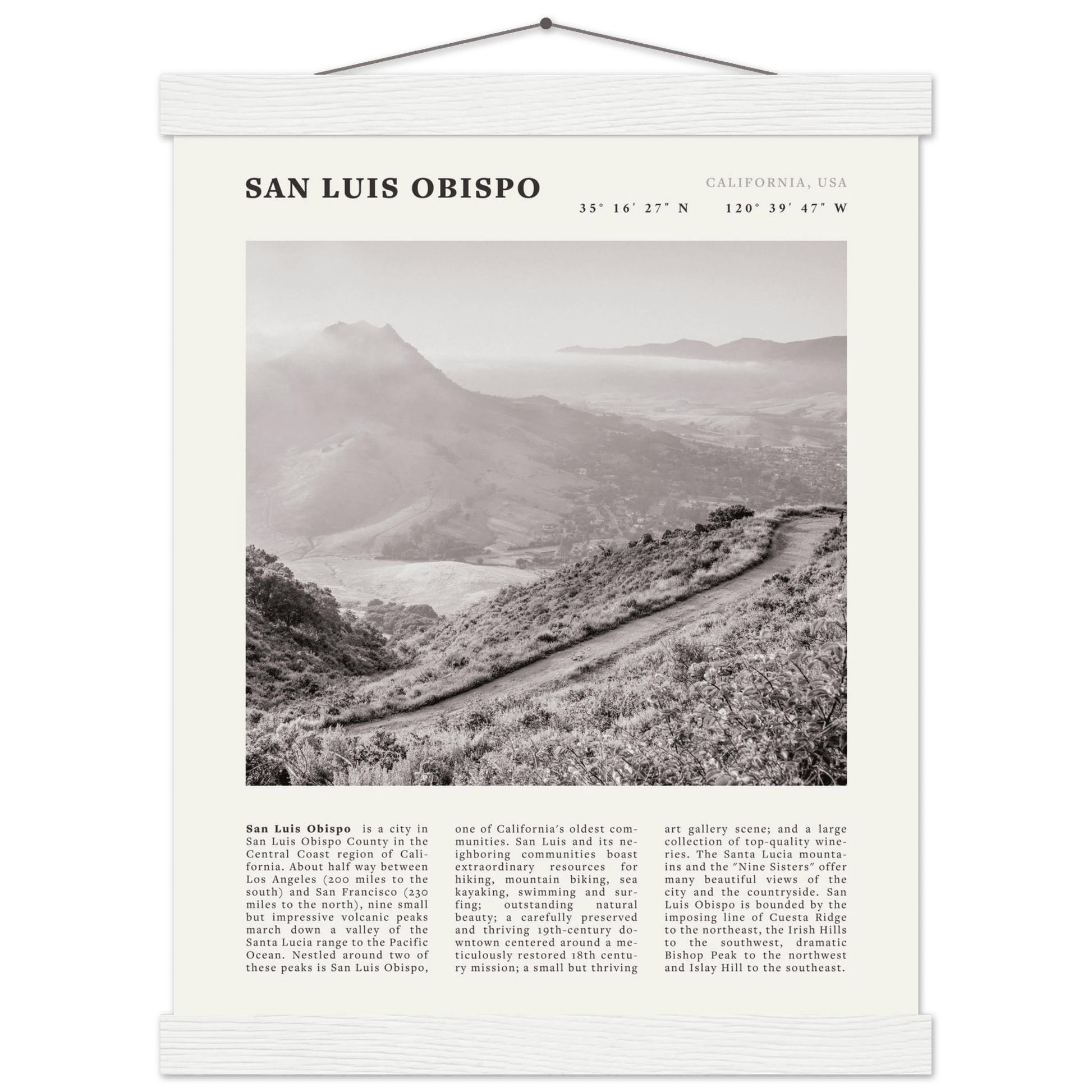 San Luis Obispo Poster | Black & White California Wall Art | SLO Travel Print - Evergreen Posters