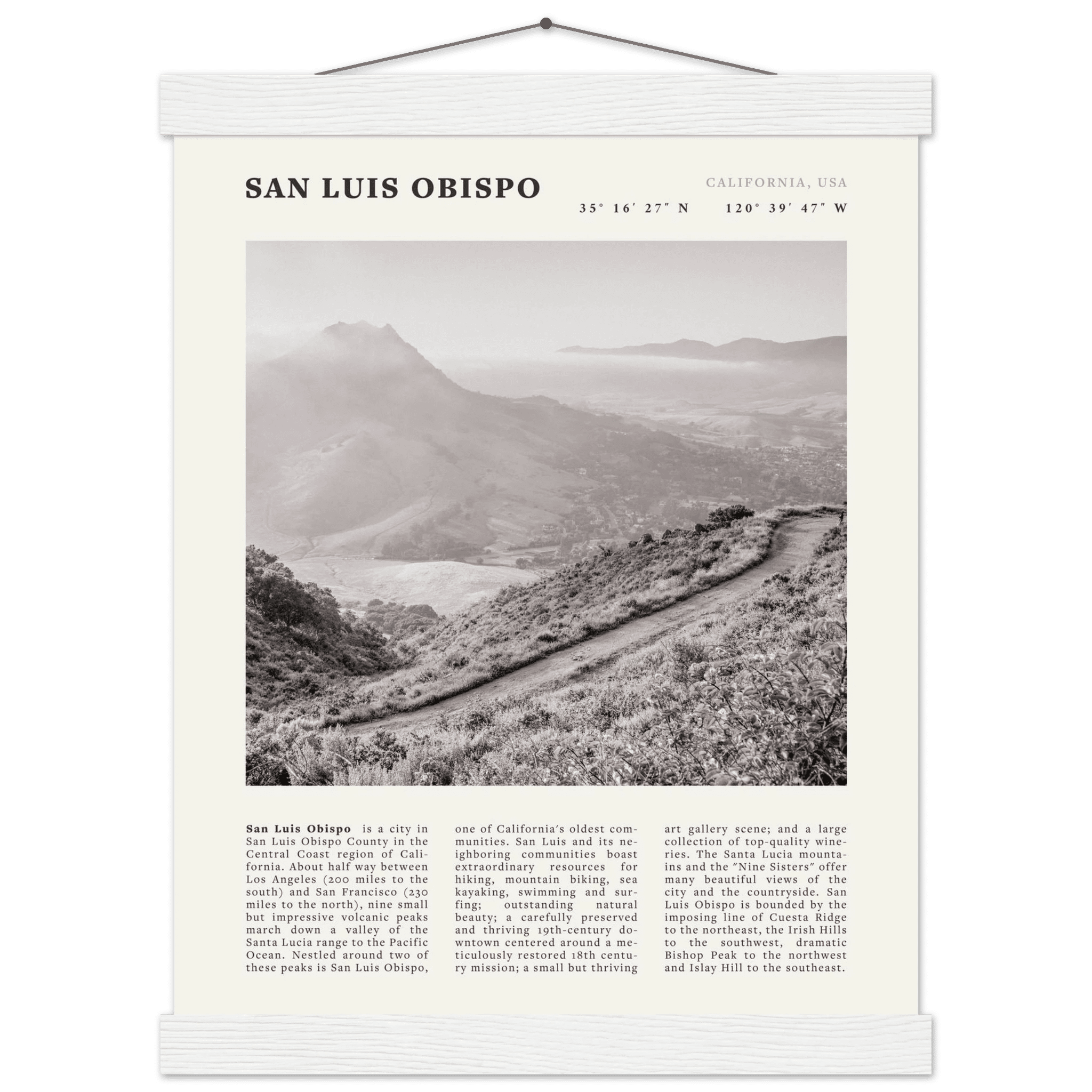 San Luis Obispo Poster | Black & White California Wall Art | SLO Travel Print - Evergreen Posters