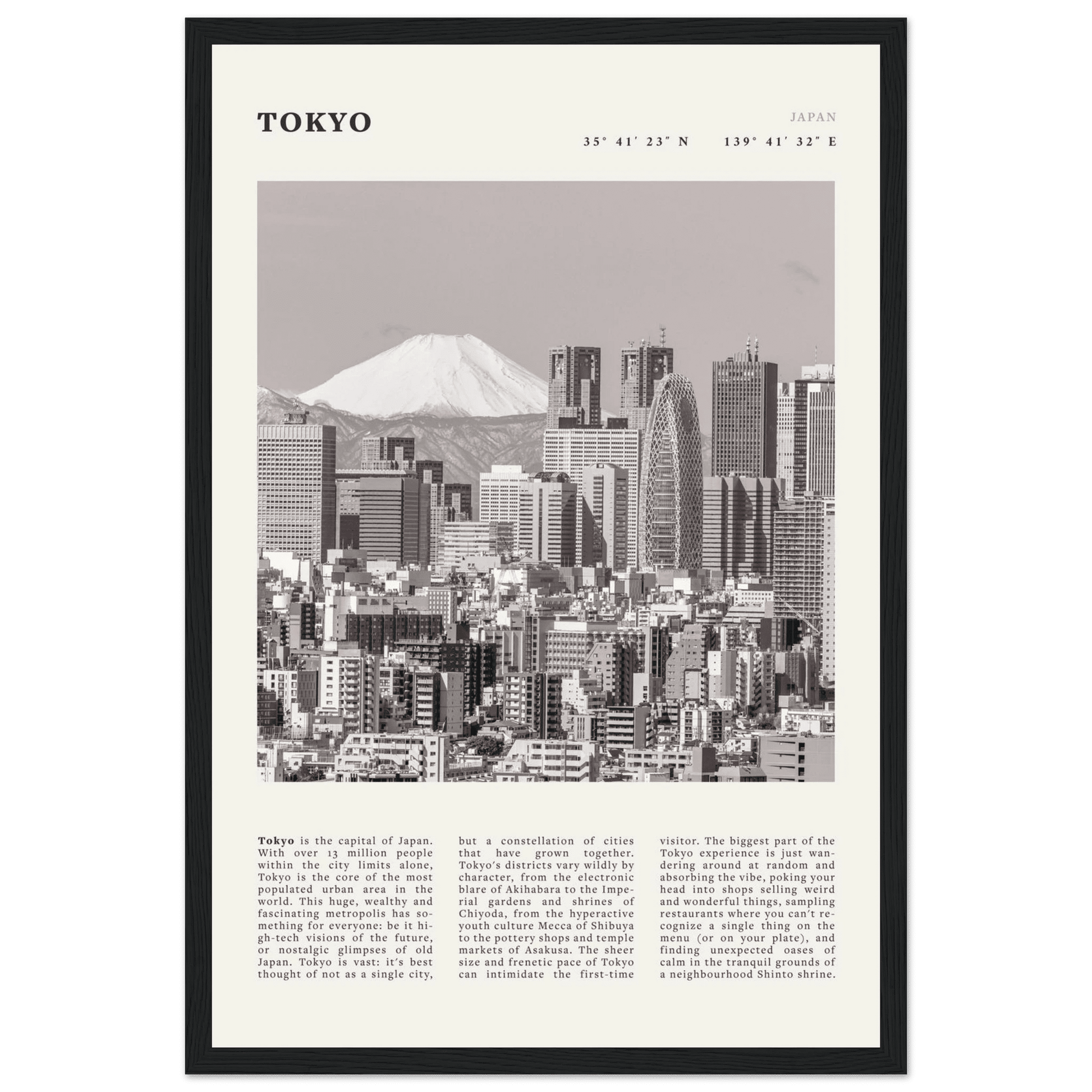 Tokyo Poster | Black & White Mount Fuji Skyline Wall Art | Japan Travel Print - Evergreen Posters