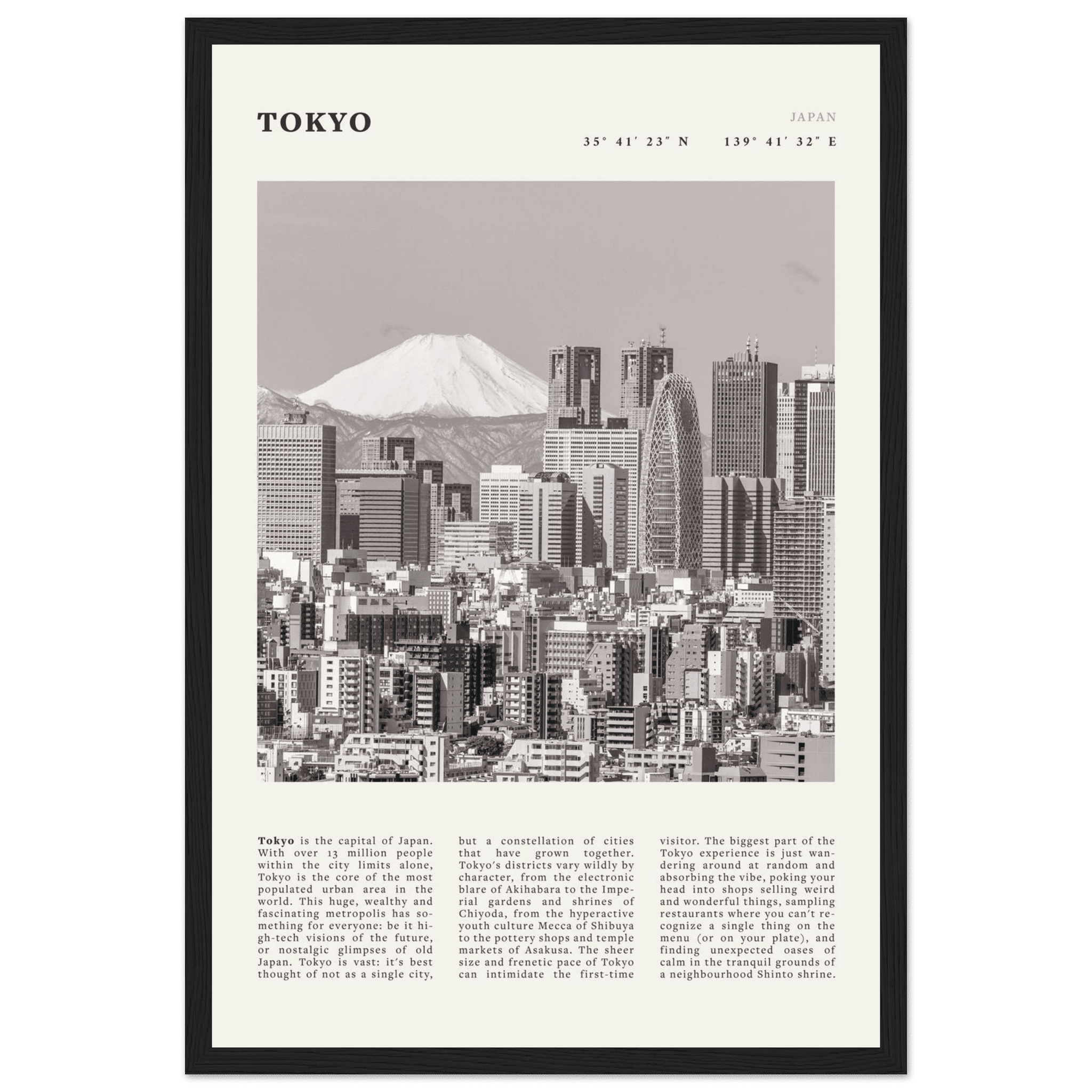 Tokyo Poster | Black & White Mount Fuji Skyline Wall Art | Japan Travel Print - Evergreen Posters